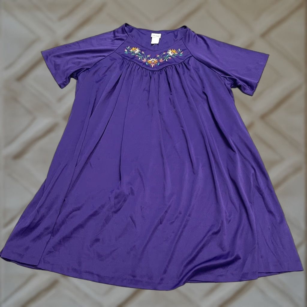 Vintage Lane Bryant Plus Size Midi Shift Dress 24/26 Purple Embroidered  Casual Short Sleeve 90s Womens | Grailed