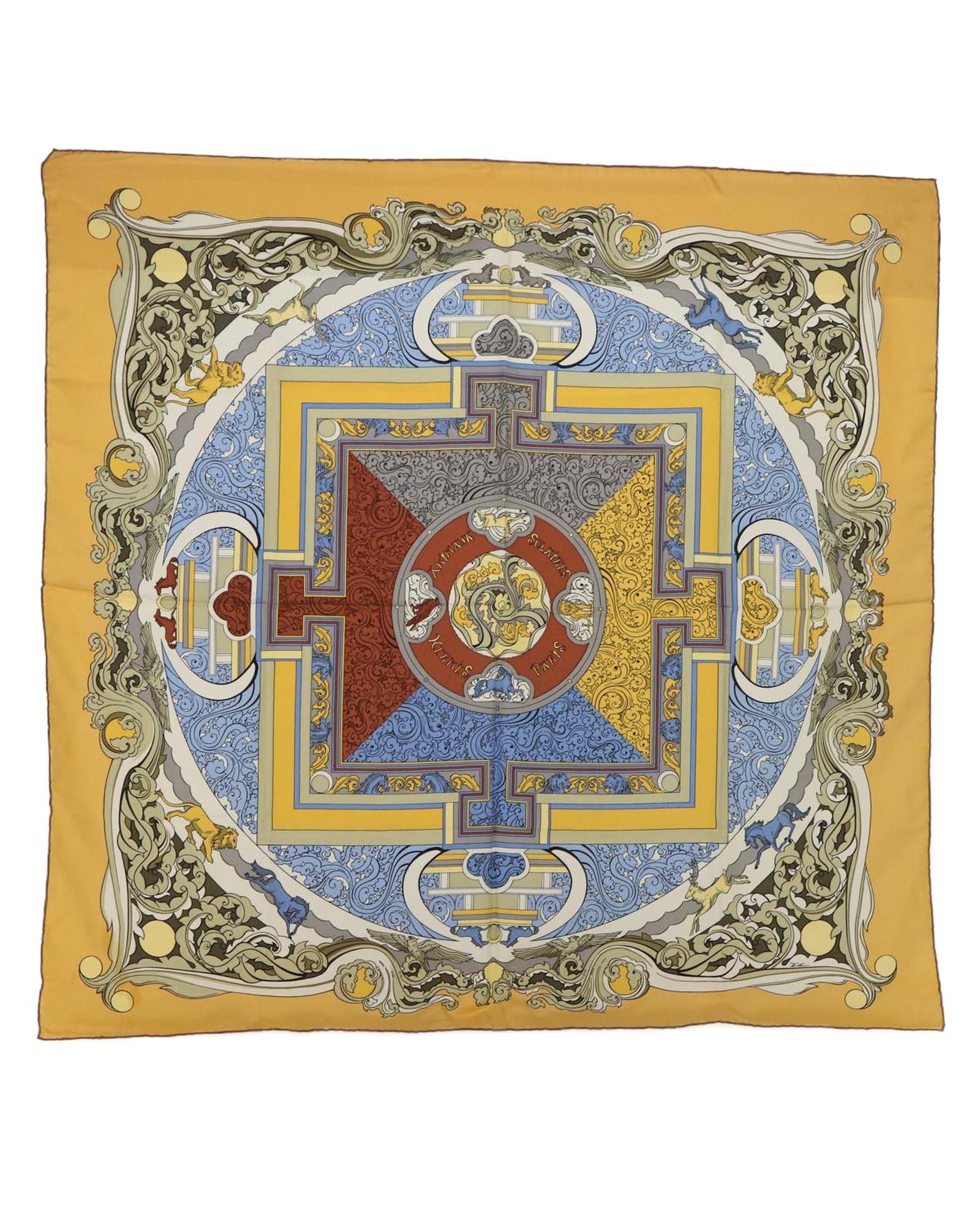 image of Hermes Silk Animal Print Designer Scarf in Orange, Women's