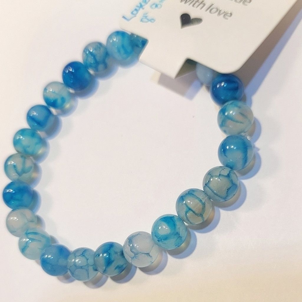Handmade Lake Blue Dragon Agate Beaded Bracelet 8" Size ONE SIZE - 3 Thumbnail
