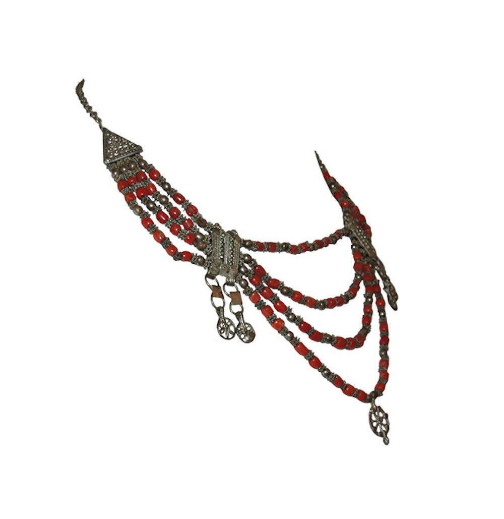 Designer Yemenite Necklace Silver Filigree Mediterranean Red Bead Size ONE SIZE - 4 Thumbnail