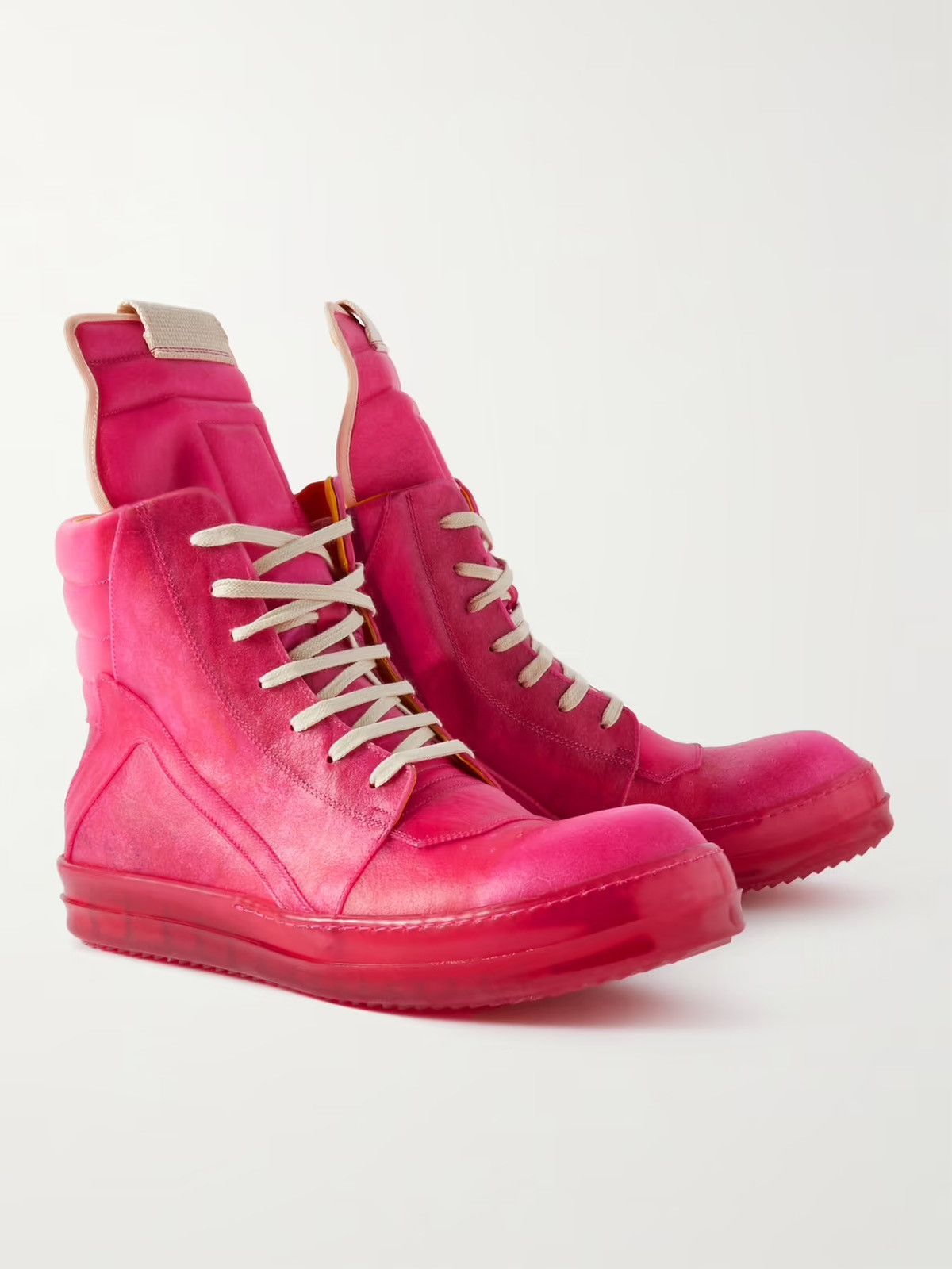 image of Rick Owens Ss23 Edfu Hot Pink Transparent Leather Geobasket Shoes, Men's (Size 10)