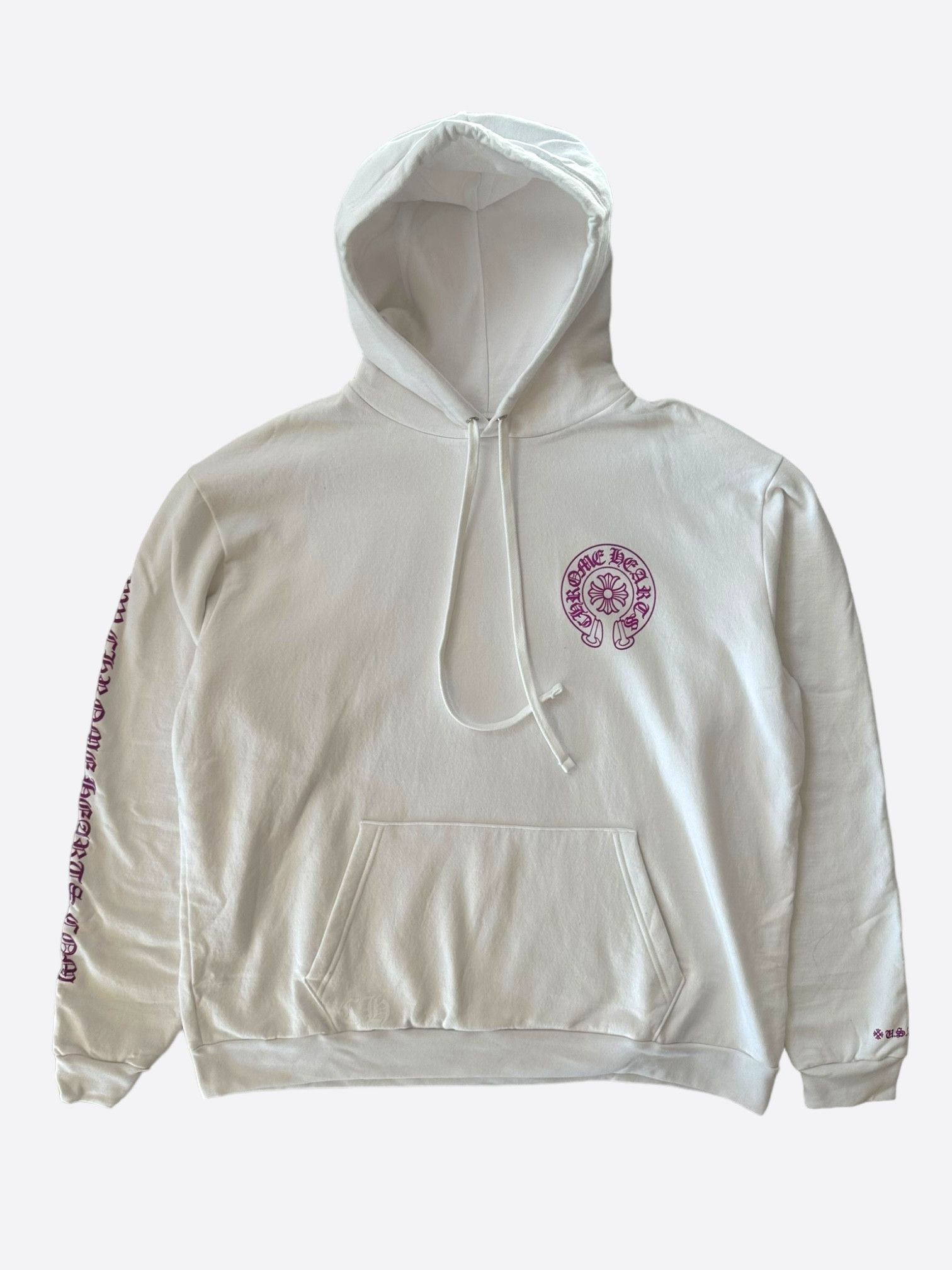 image of Chrome Hearts White & Pink Glitter Horseshoe Logo Hoodie, Men's (Size XL)