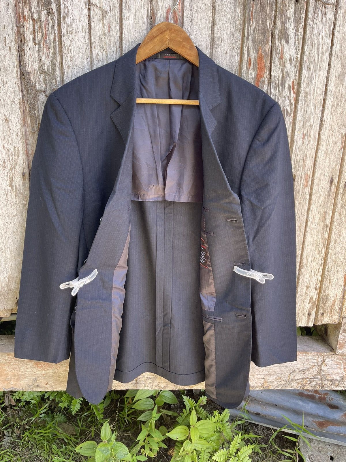Kansai Yamamoto SISSY by Kansai Yamamoto Black Pinstripe Blazer Vintage 1990 Size 42R - 11 Thumbnail