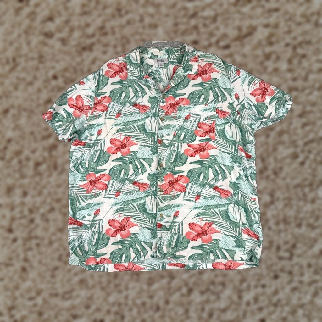 Croft & Barrow VINTAGE Croft & Barrow Hawaiian Shirt Men XL Green Red Floral Button-Up Rayon Aloha Mens Size US XL / EU 56 / 4 - 1 Thumbnail