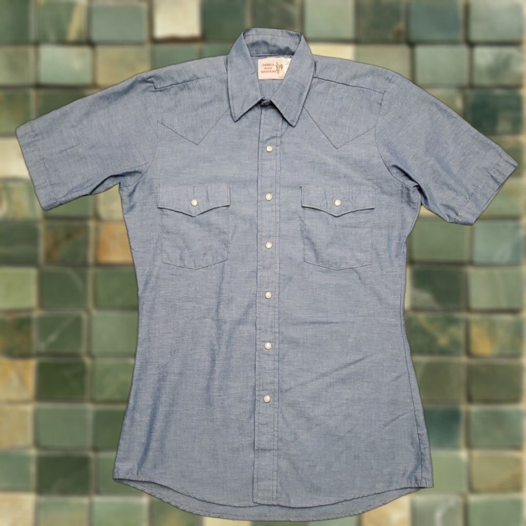Vintage VTG Saddle King Shirt Sz 14.5 Blue Chambray Pearl Snap Western Shepp Ranch Idaho Size US S / EU 44-46 / 1 - 1 Thumbnail