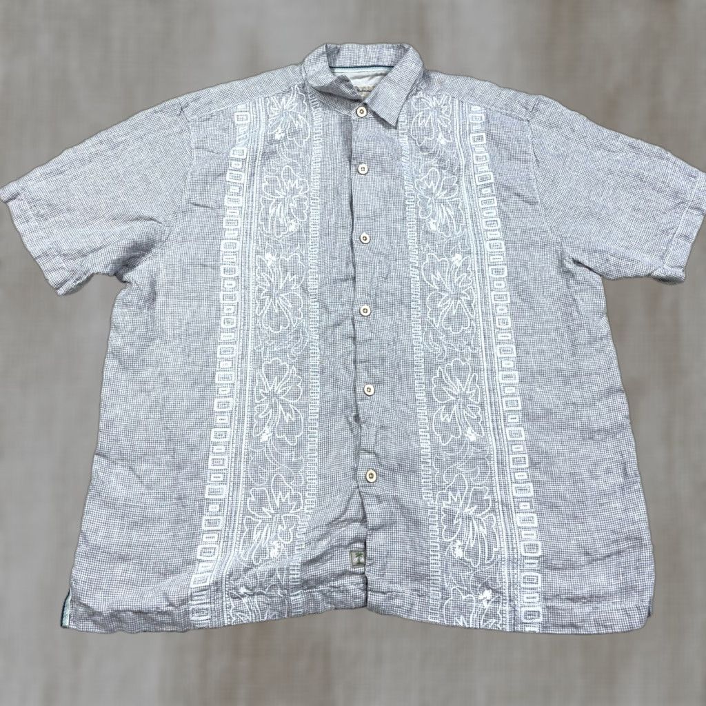 Tommy Bahama Tommy Bahama Shirt Men XL Gray Linen Button Up Floral Hawaiian Camp Beach Adult Size US XL / EU 56 / 4 - 1 Thumbnail