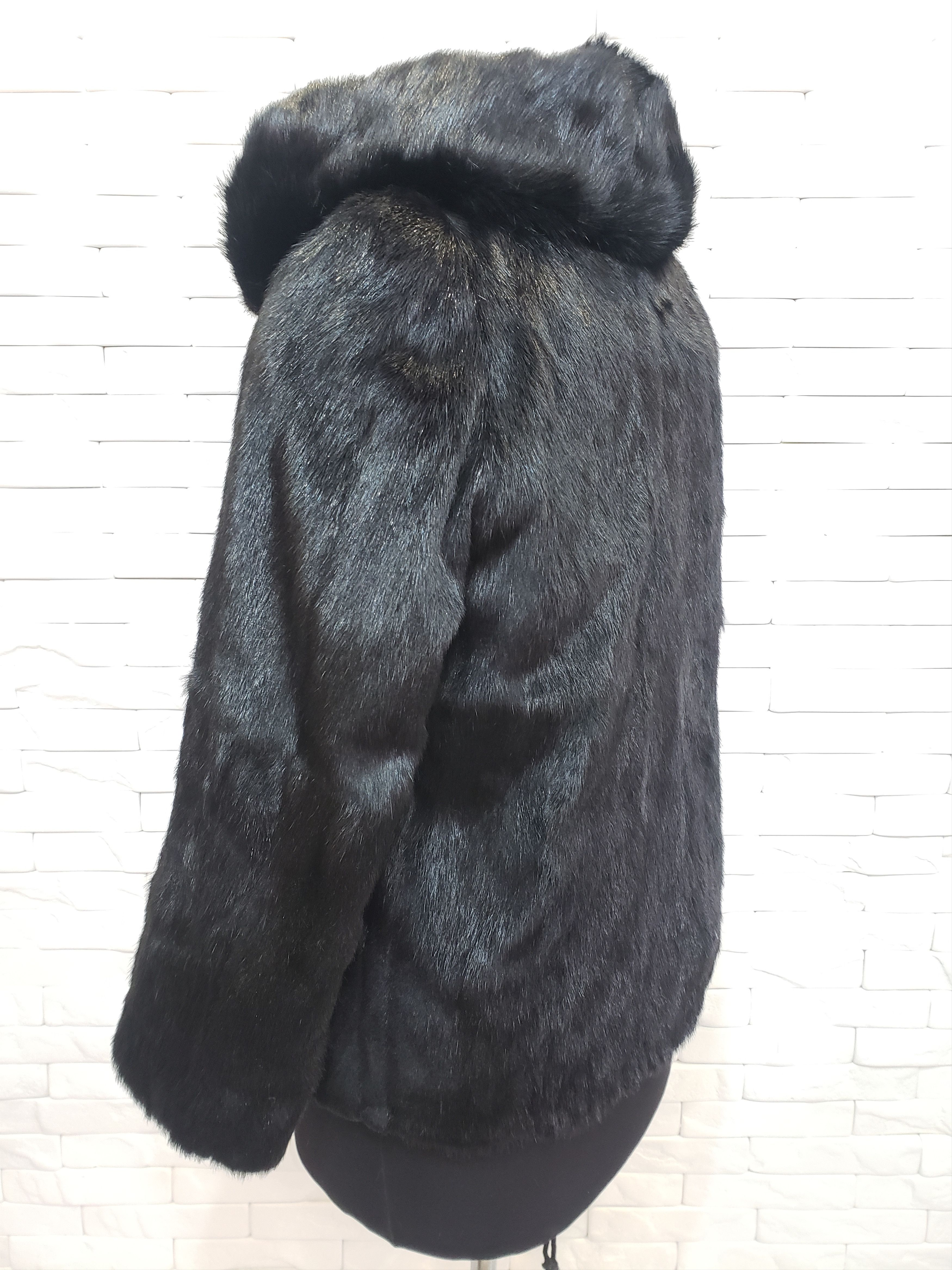 Genuine Leather Stylish women's mink fur coat with a hood. Size M / US 6-8 / IT 42-44 - 6 Thumbnail