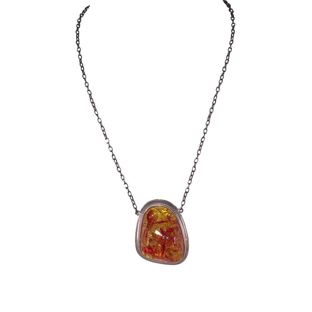 Designer Simulated Baltic Amber Silver Tone Nugget Necklace Size ONE SIZE - 3 Thumbnail