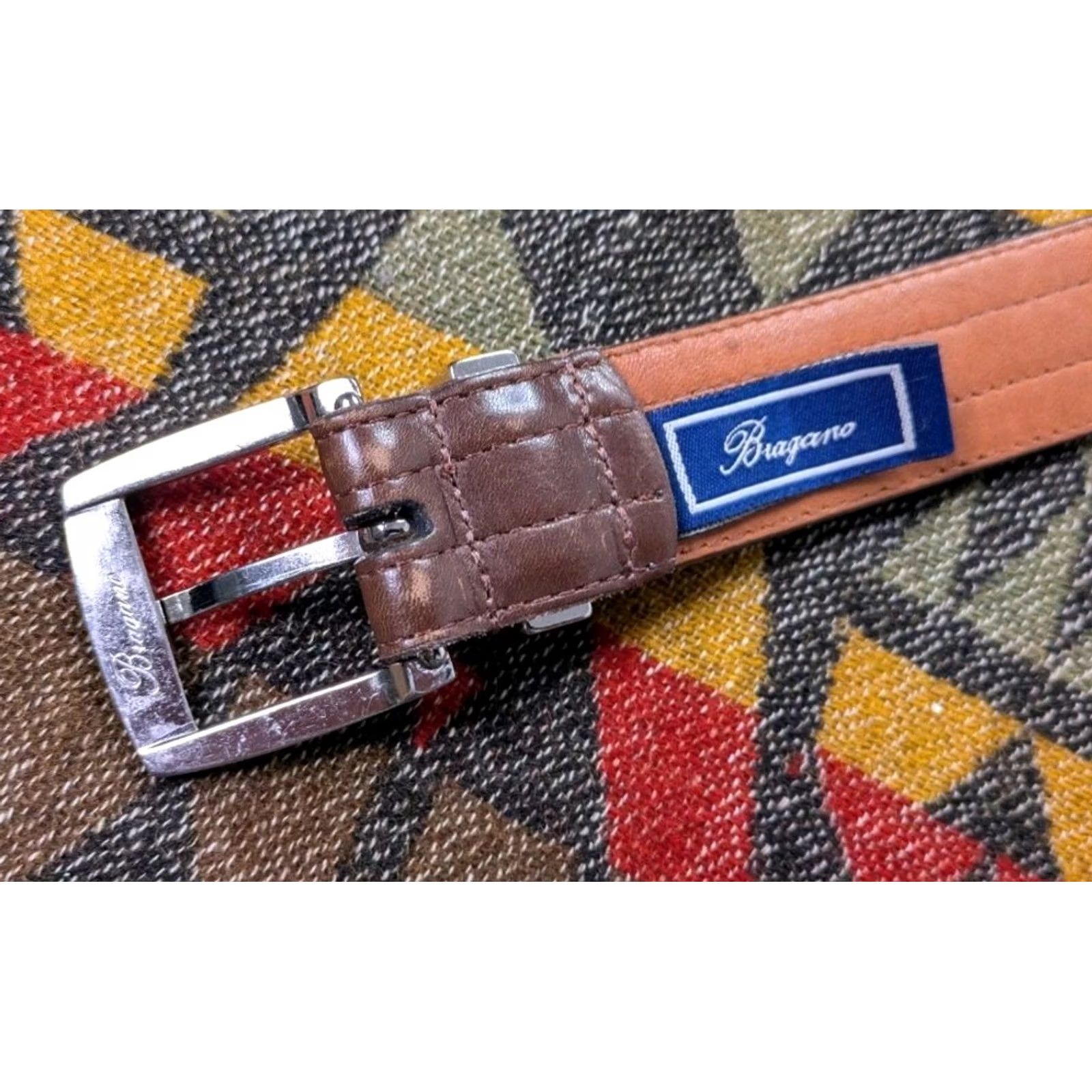 Vintage Bragano Belt Leather Woven 36 Mens Brown Canada 2 Tone Silver Tone Hardwear 1.5" Wide Size 36 - 4 Thumbnail