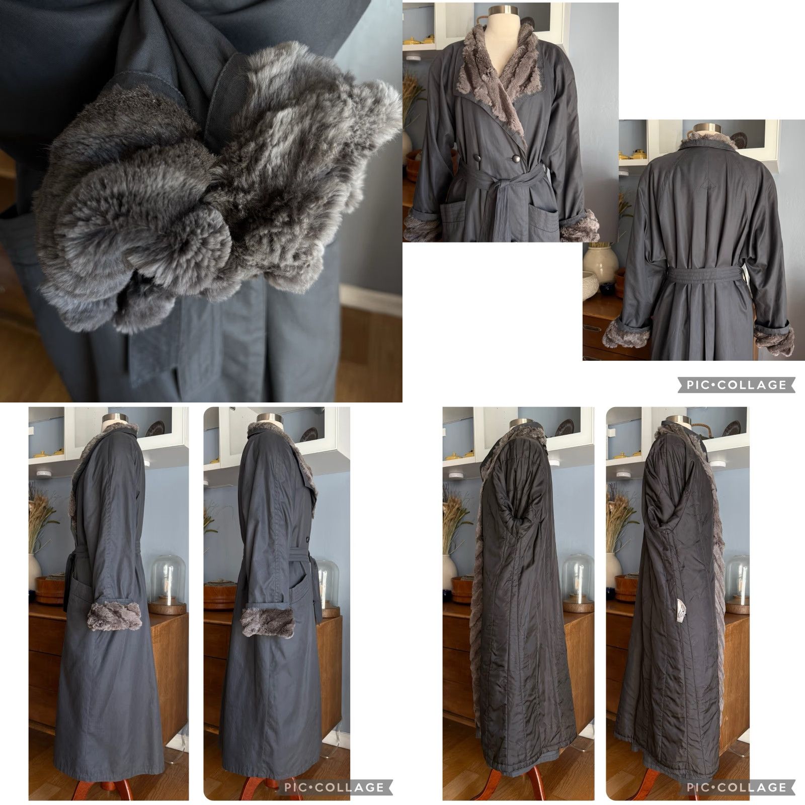 Louis Feraud VINTAGE Louis Feraud Gray Cotton Trench Coat Fur Trim Double Breasted Jacket Womens 10 80s Paris Outdoor Mink Trench Coat Size L / US 10 / IT 46 - 8 Thumbnail