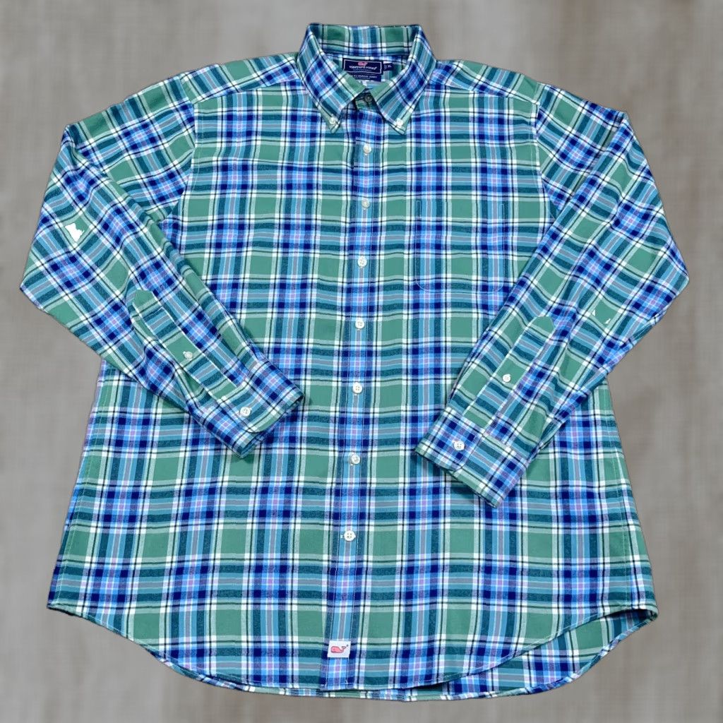 Vineyard Vines Vineyard Vines Flannel Shirt Men XL Green Blue Slim Fit Murray Performance Adult Shirt Size US XL / EU 56 / 4 - 1 Thumbnail