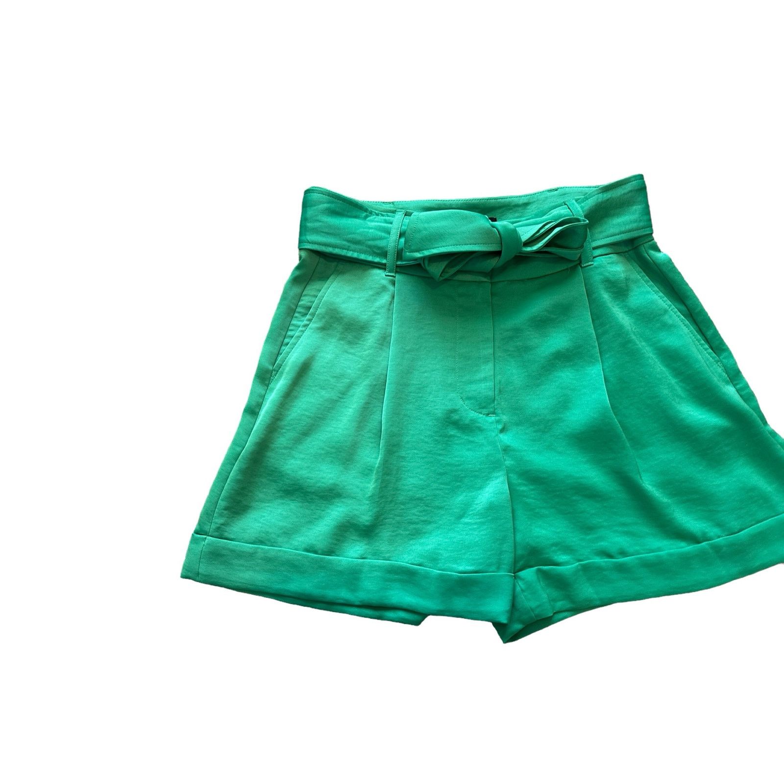 Express Express Womens 4 Shortie Super High Rise Green Belted Shorts Size 27" / US 4 / IT 40 - 2 Thumbnail