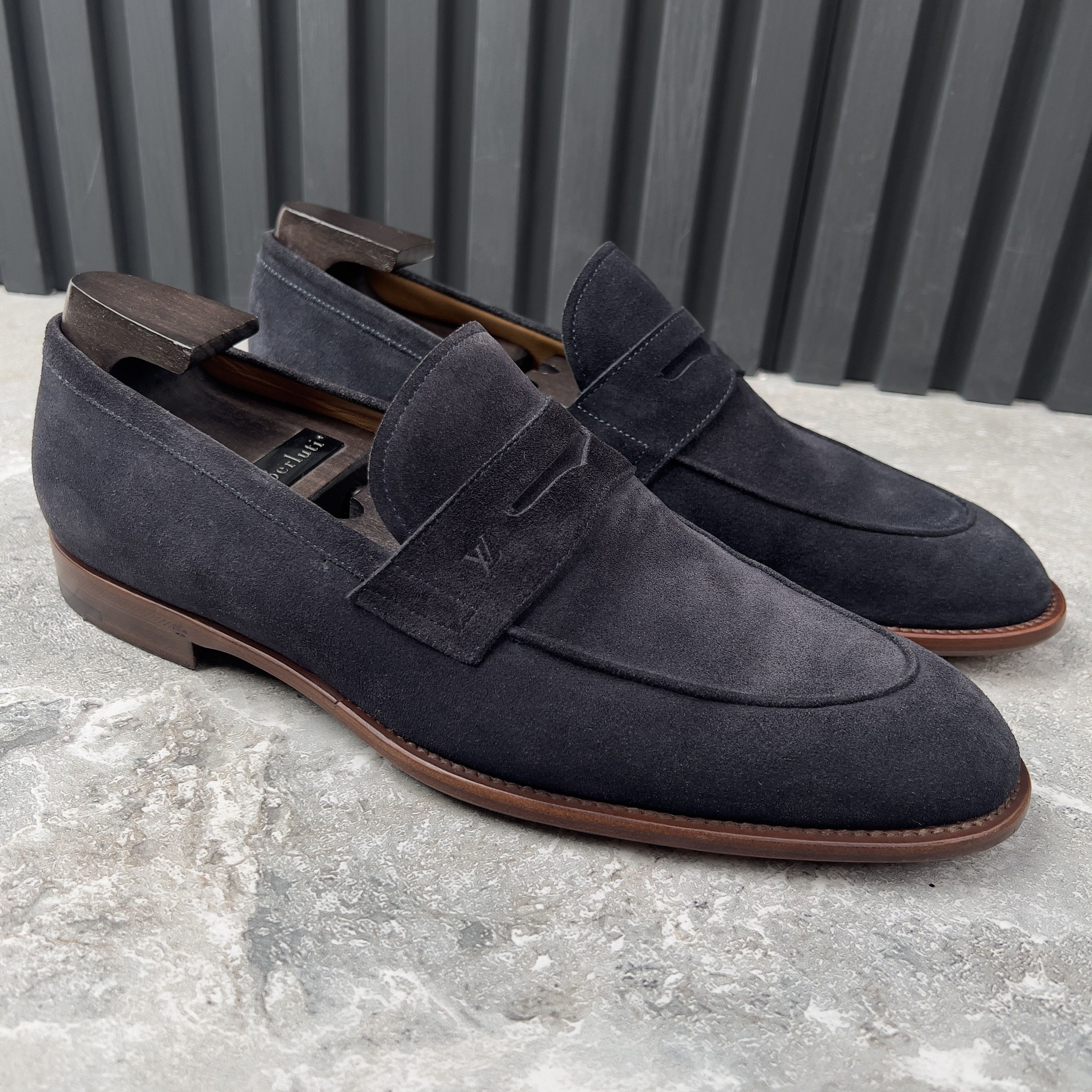 Louis Vuitton Kensington Loafers Penny Navy Blue Suede Size US 8.5 / EU 41-42 - 5 Thumbnail