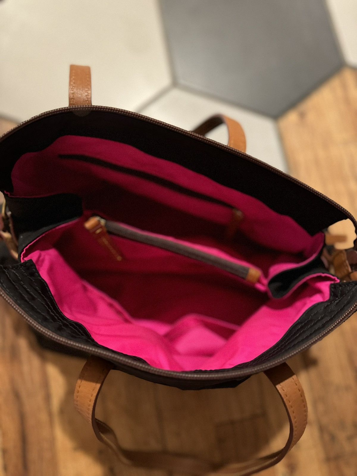 Dooney & Bourke Dooney & Bourke "Victoria" Black Nylon Shoulder Bag hot pink Size ONE SIZE - 5 Thumbnail