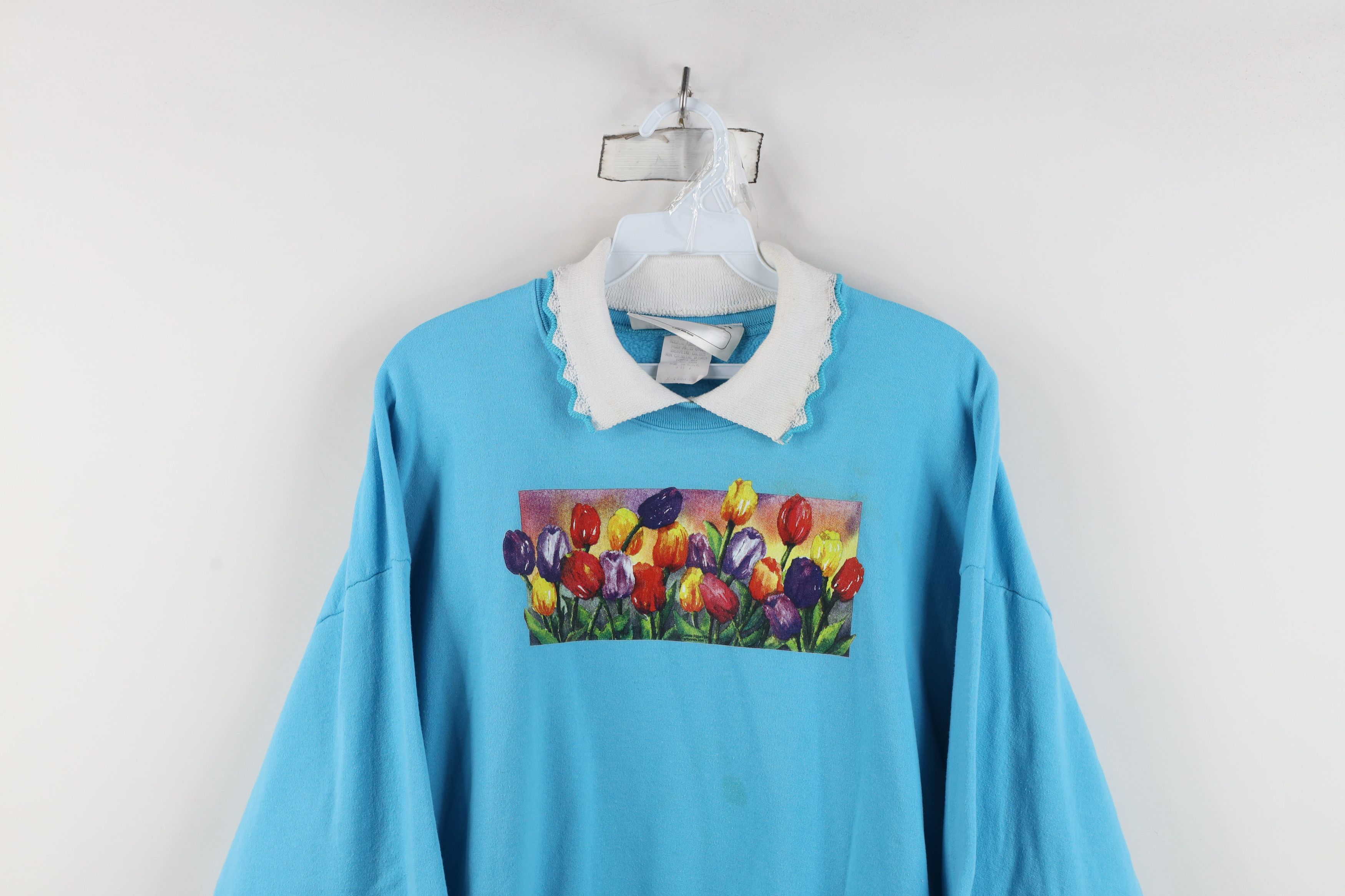 Vintage Vintage 90s Streetwear Tulip Flower Collared Sweatshirt USA Size XL / US 12-14 / IT 48-50 - 2 Thumbnail