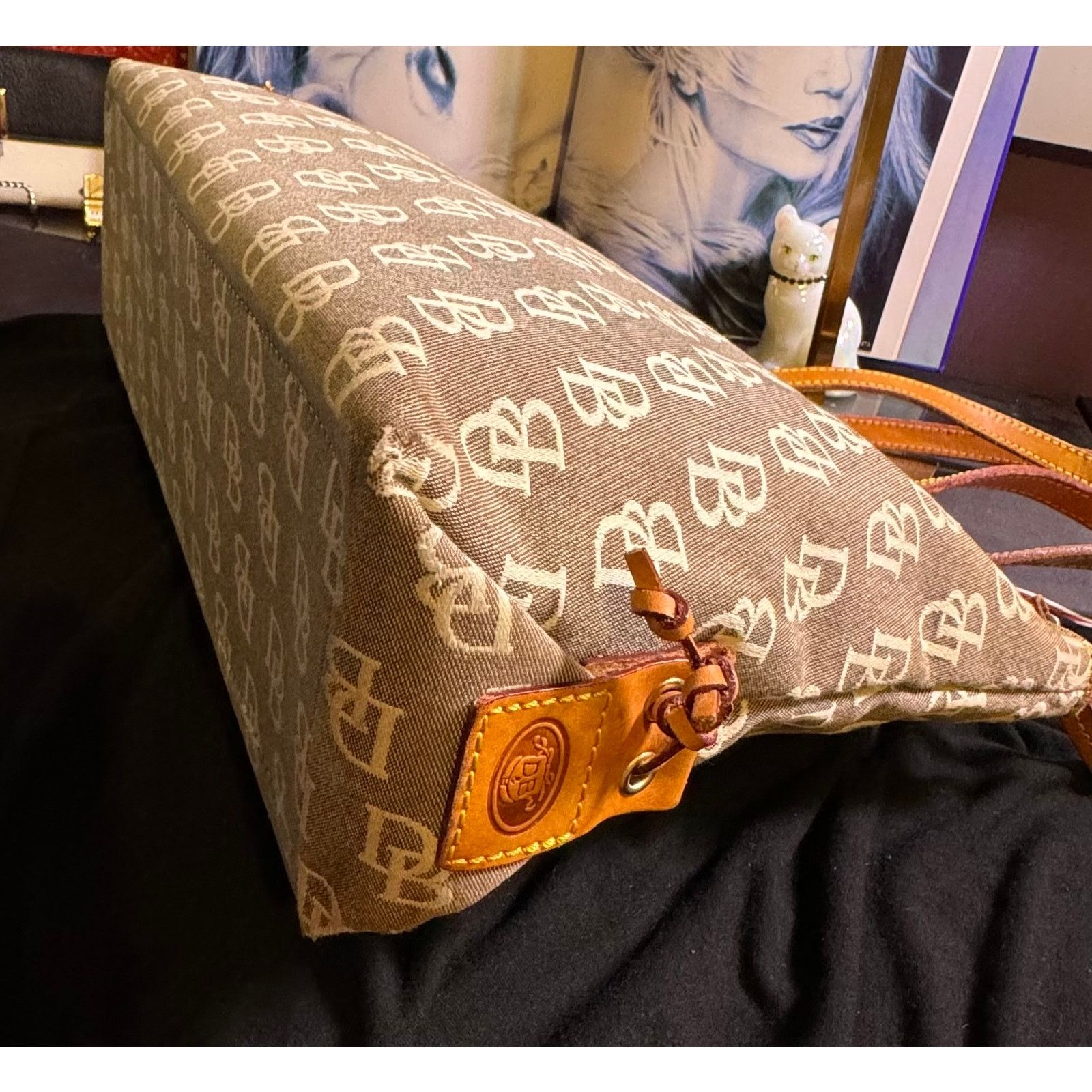 Dooney & Bourke Dooney & Bourke Dark Grey Logo w/ Leather Trim & Tassels EUC Size ONE SIZE - 4 Thumbnail