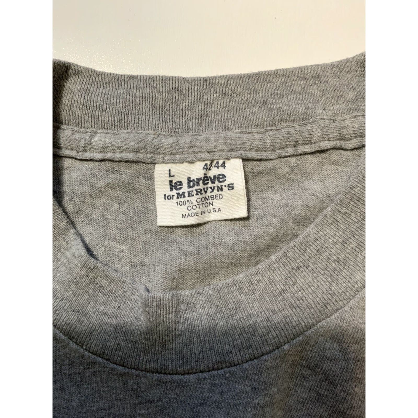 Vintage VINTAGE Le Breve For Mervyn’s Pocket Blank T-Shirt LG Gray 1990s Cotton Made In USA Crewneck Mens Size US L / EU 52-54 / 3 - 5 Thumbnail
