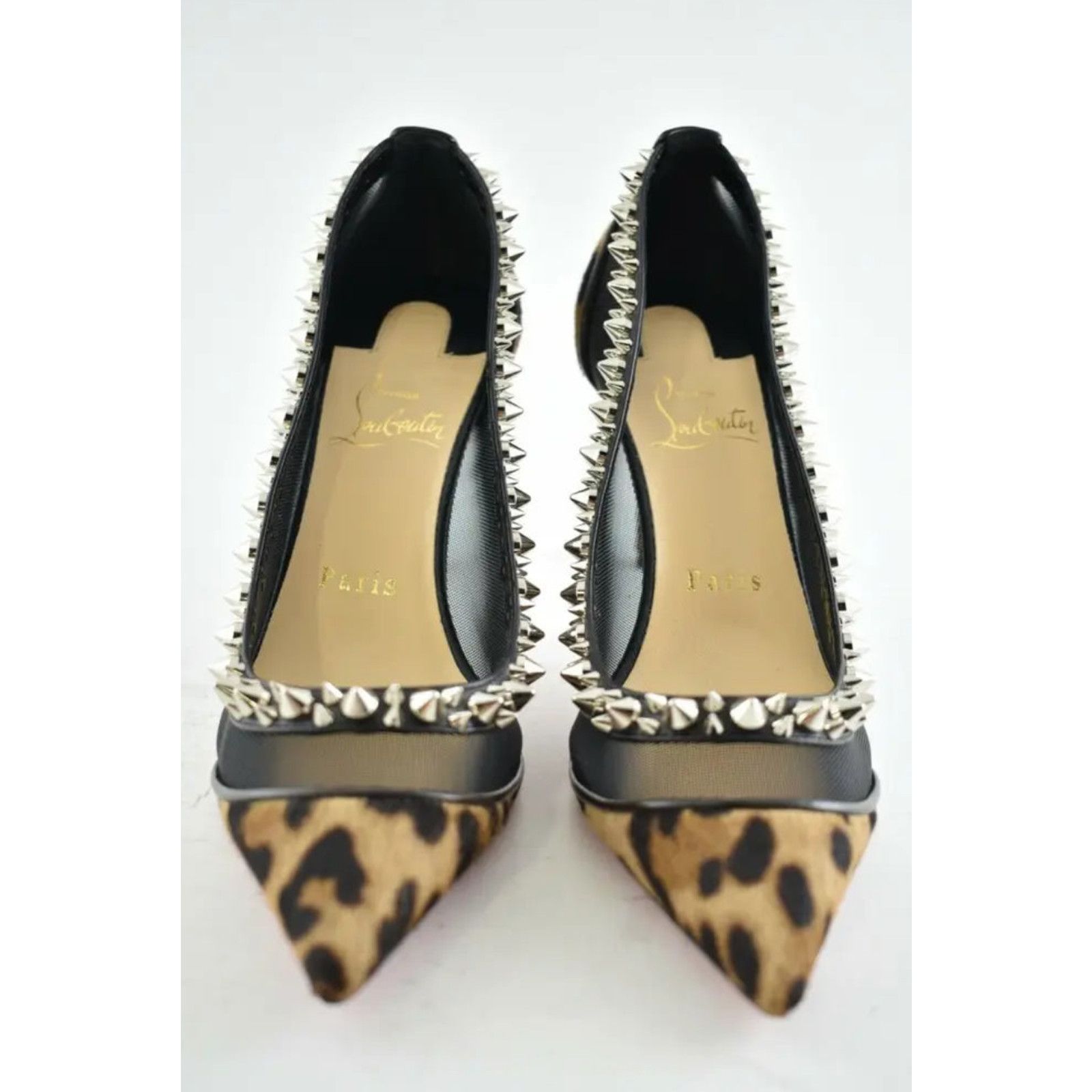 Christian Louboutin Galativi Spikes 85 Black Leopard Mesh Pointed Heel Pump 38.5 Size US 8.5 / IT 38.5 - 5 Thumbnail