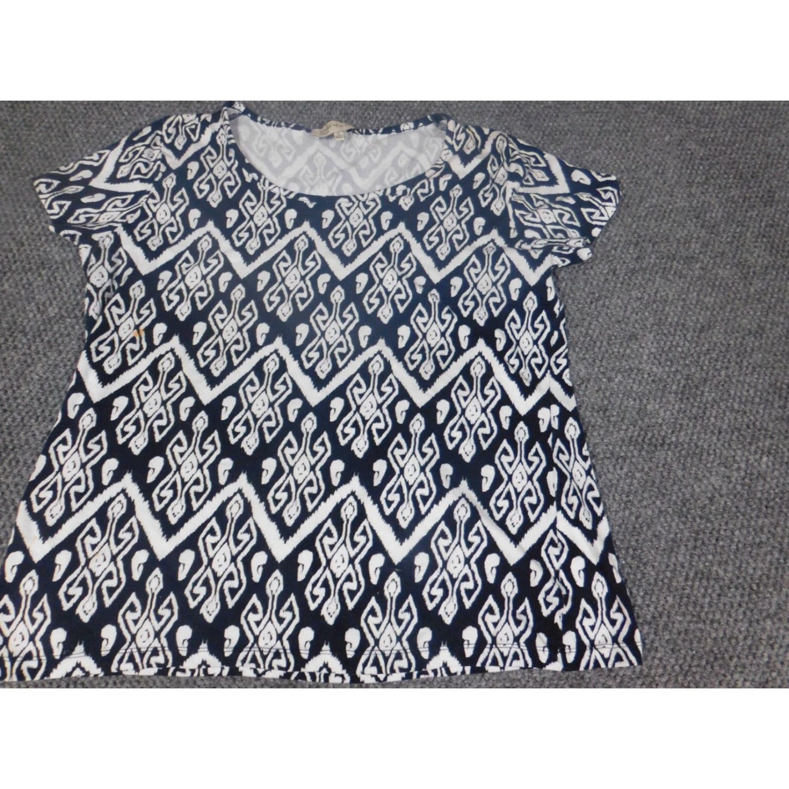 Jones New York Jones New York Womens Blouse XL Blue Geometric Cotton Pullover Short Sleeve Collared Shirt Top Mens Women? Size XL / US 12-14 / IT 48-50 - 4 Thumbnail