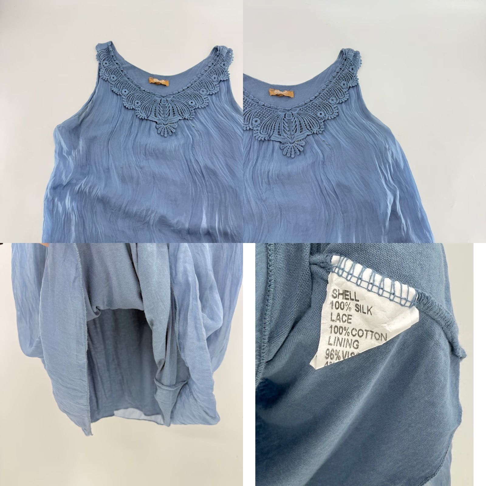 Vintage CARLA CONTI Blue Crochet Neck Sleeveless Tank Top Women's M Tank Tunic Sleeveless Casual Sleeve Scoop Neck Relaxed Fit Size M / US 6-8 / IT 42-44 - 8 Thumbnail