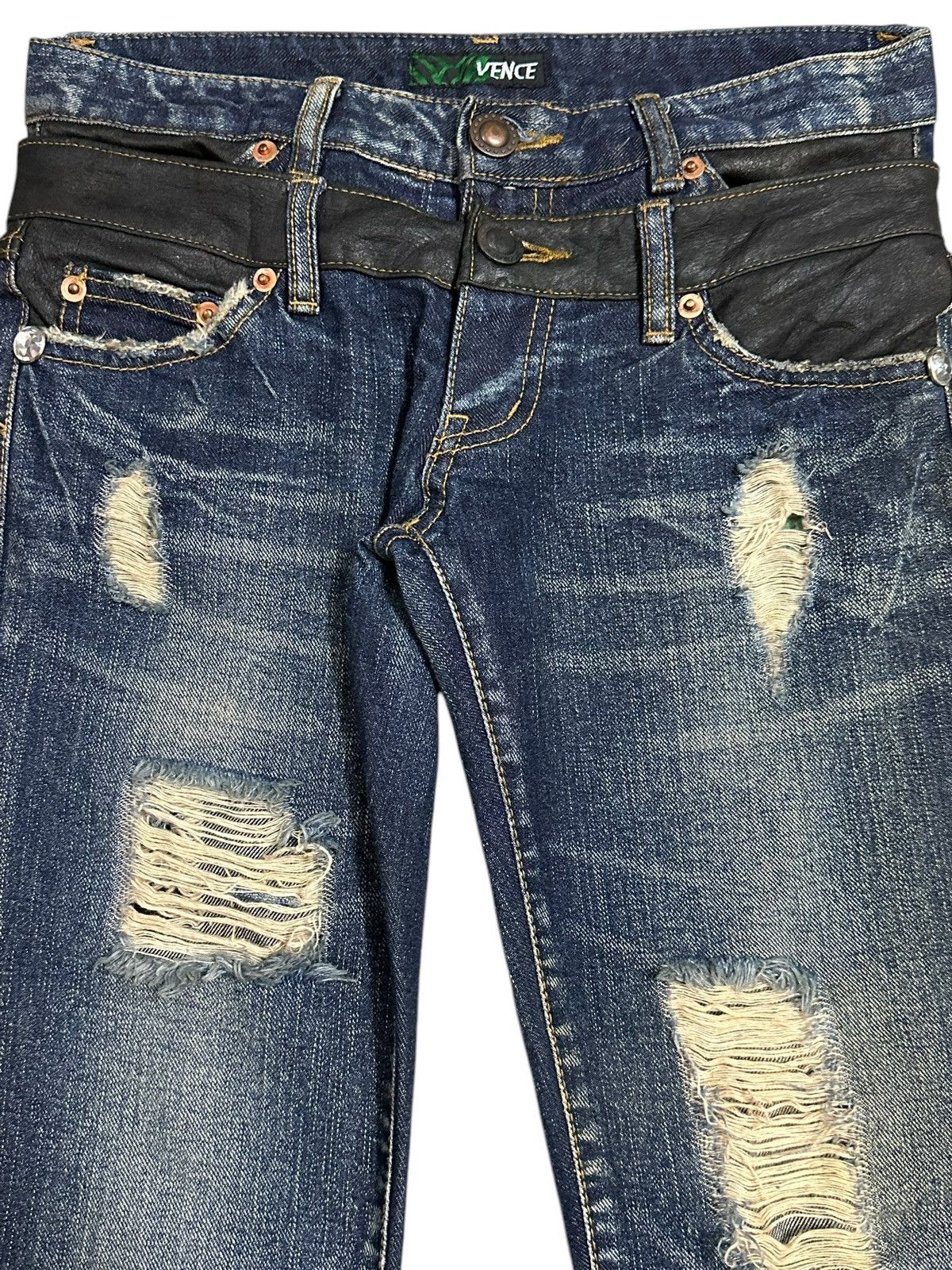 If Six Was Nine Vintage Japanese Brand Double Waist Distressed Flare Jeans Size US 28 / EU 44 - 4 Thumbnail