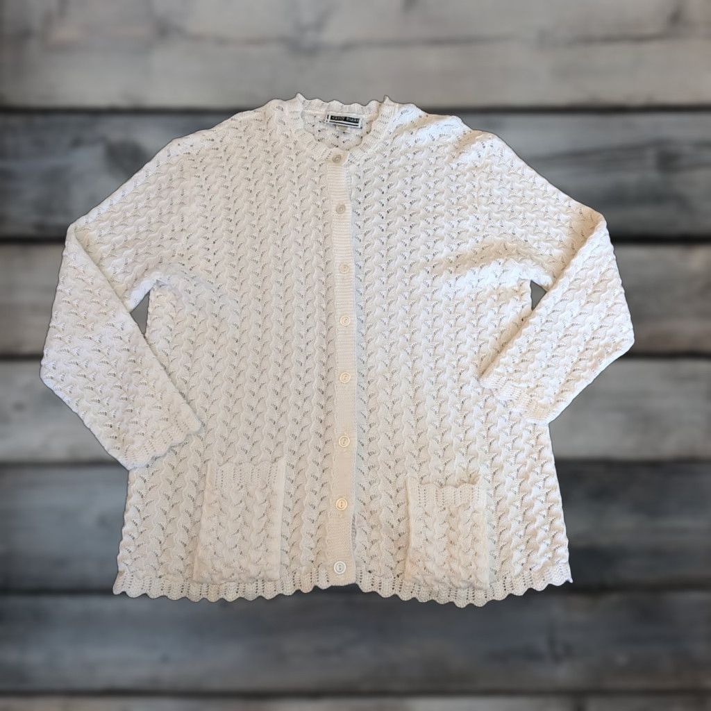 Vintage VINTAGE Carly Blake Cardigan Shirt Womens 1X White Open-Knit Cotton 80s 90s Hipster Elegant USA Made Size XL / US 12-14 / IT 48-50 - 1 Thumbnail