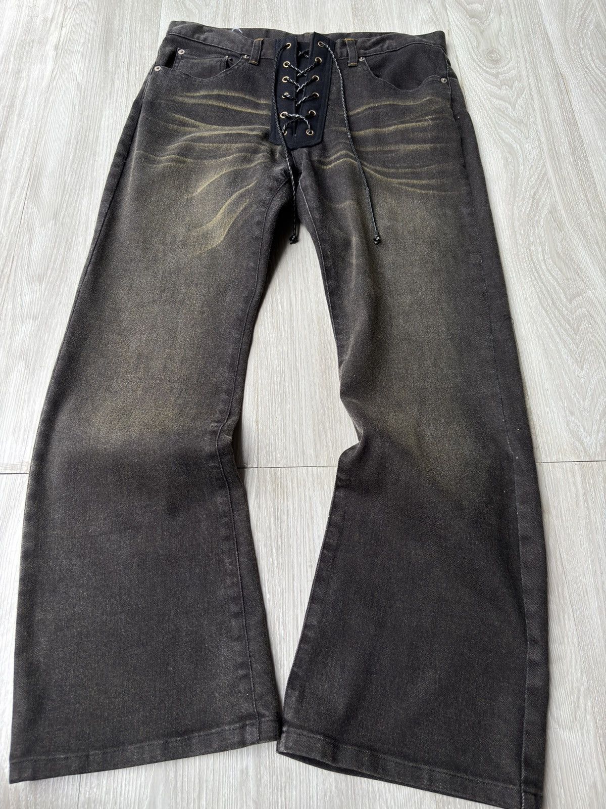 Japanese Brand MELROSE lace-up flare jeans Size US 31 - 1 Thumbnail