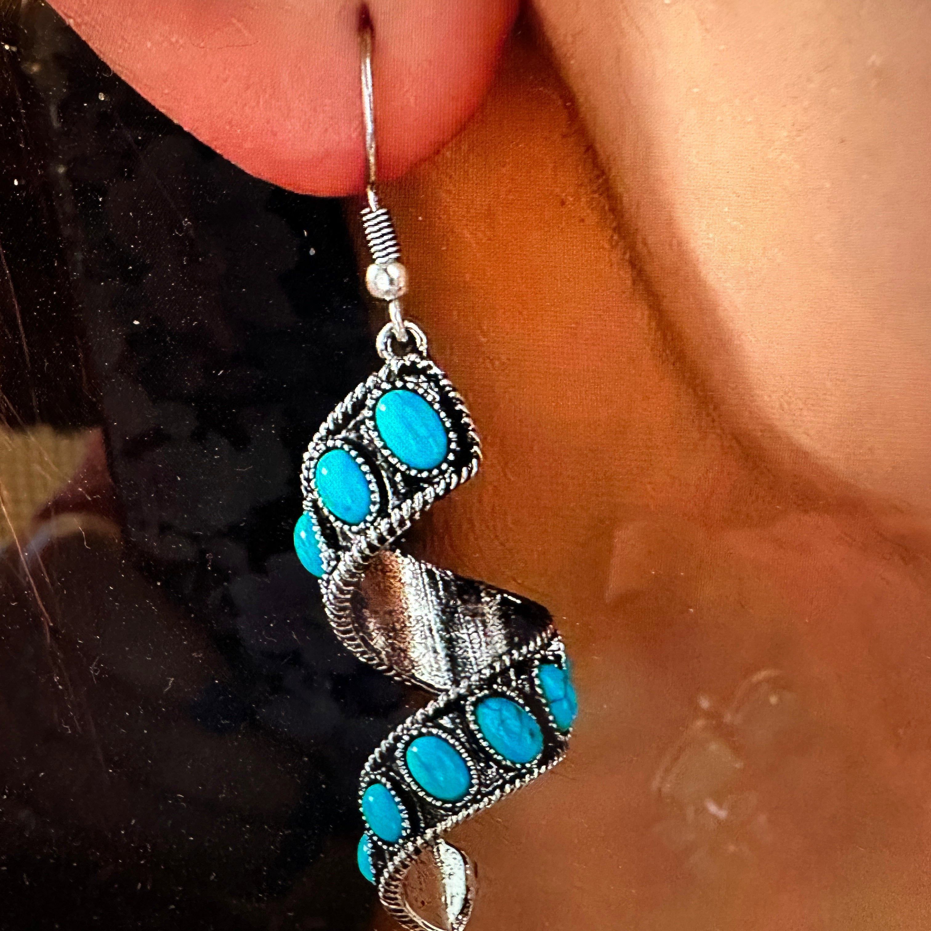 Other Boho Hippie Cowgirl Twirl Wire Drop Earrings, Turquoise Ston Size ONE SIZE - 3 Thumbnail