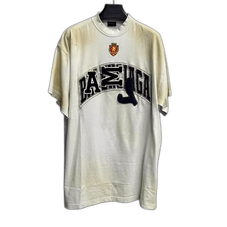 Balenciaga Balenciaga Beige Letter Embroidered Short Sleeve T-shirt Size US M / EU 48-50 / 2 - 1 Thumbnail