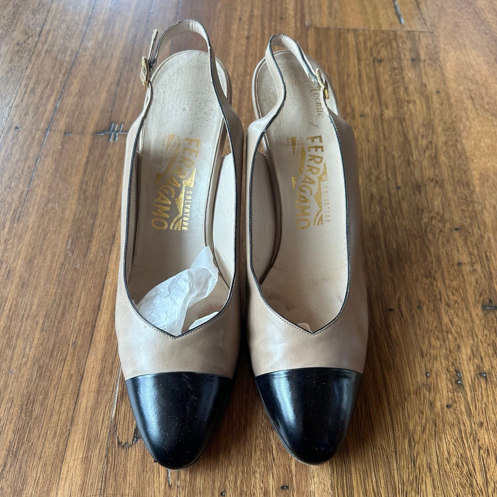 Salvatore Ferragamo Salvatore Ferragamo Vintage Sling Back Black Cap Heels 9.5 Size US 9.5 / IT 39.5 - 3 Thumbnail