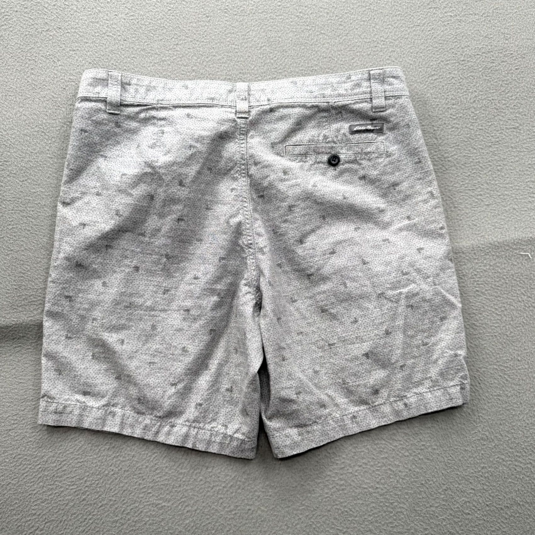 Eddie Bauer Eddie Bauer Mens Gray Cotton Chino Shorts 32 Inseam 9 in Flat Front Zip Pockets Sailboat Fish Print Beach Casual Summer Geometric Nautical Size US 32 / EU 48 - 2 Thumbnail