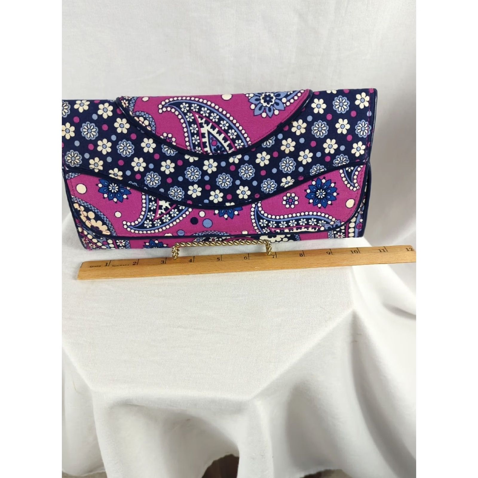 Vera Bradley VINTAGE Vera Bradley Large Wristlet Wallet Clutch Making Waves Trifold Purple Floral/Paisley Cotton Patent Leather Strap Size ONE SIZE - 3 Thumbnail
