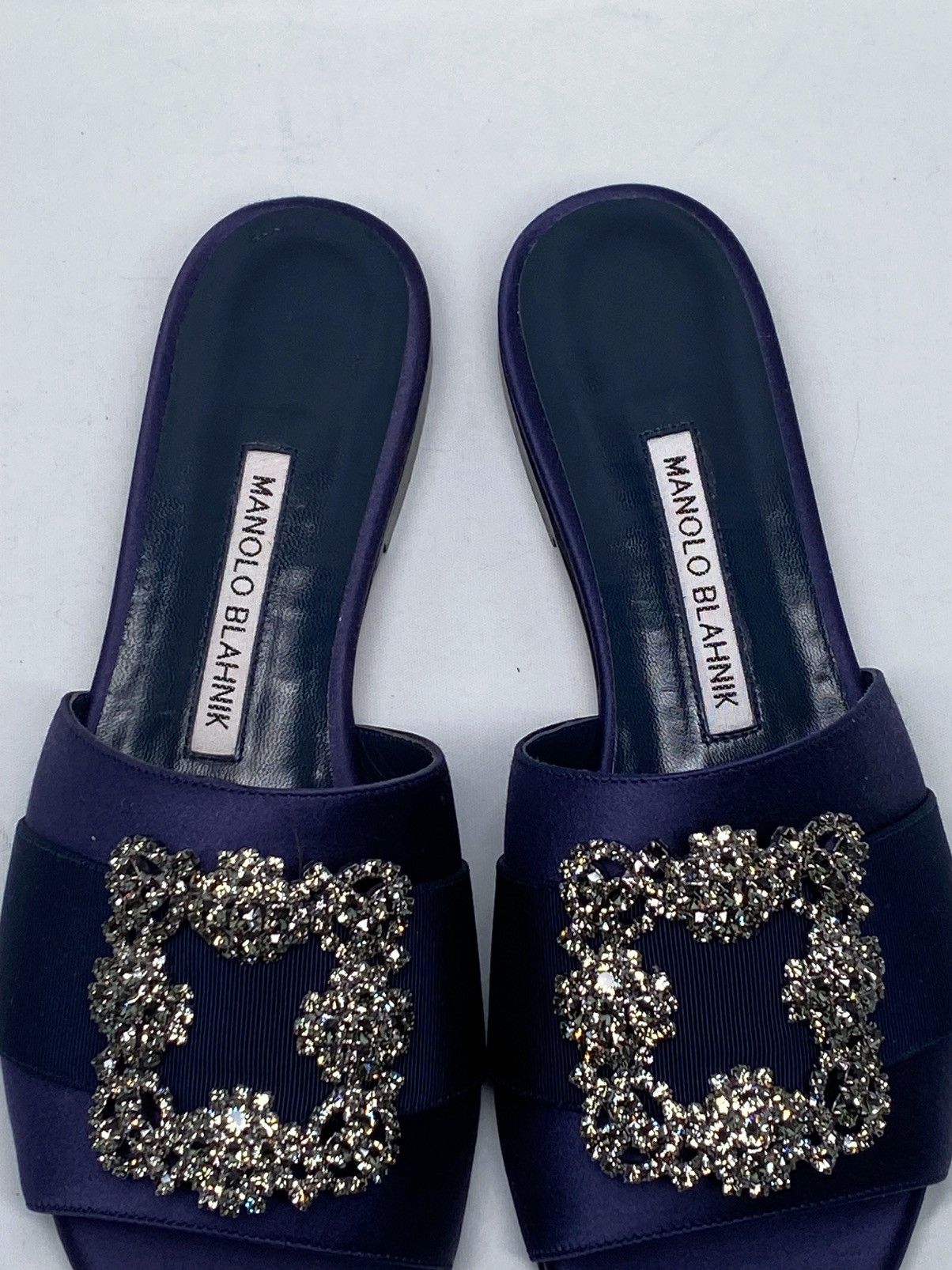 Manolo Blahnik Manolo Blahnik Navy Satin Jewel Buckled Flat Sandals size 37 Size US 7 / IT 37 - 4 Thumbnail