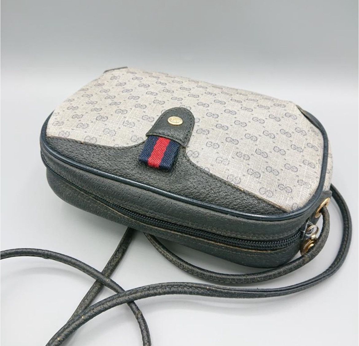 Gucci × Vintage 1990's Old Vintage Gucci Small Crossbody Bag Blue Canvas Size ONE SIZE - 5 Thumbnail
