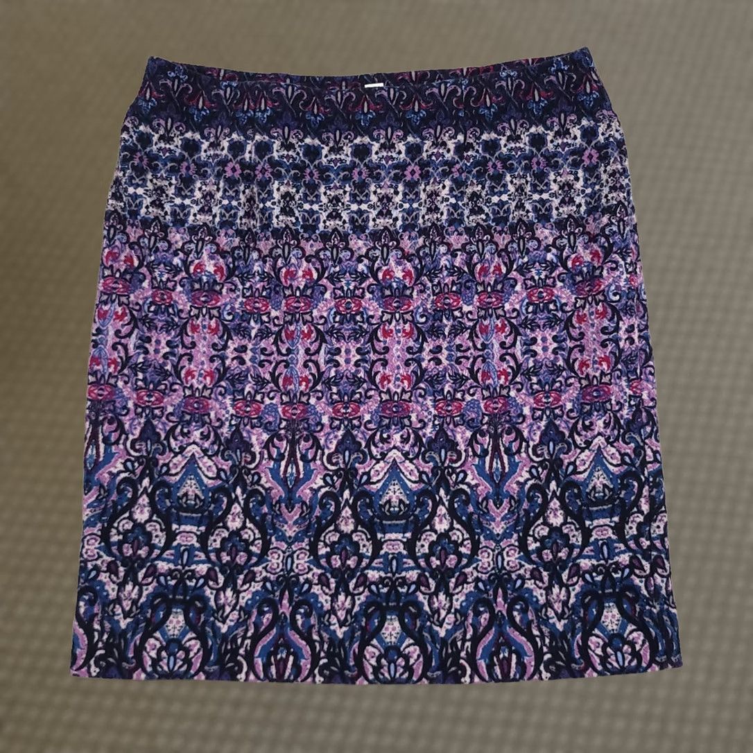 J. Jill J Jill Skirt Womens Small Lined Pull On Stretch Jacquard Floral Pattern Knee Length Multicolor Paisley 90s Art Bohemian Festival Womens Size 28" / US 6 / IT 42 - 1 Thumbnail