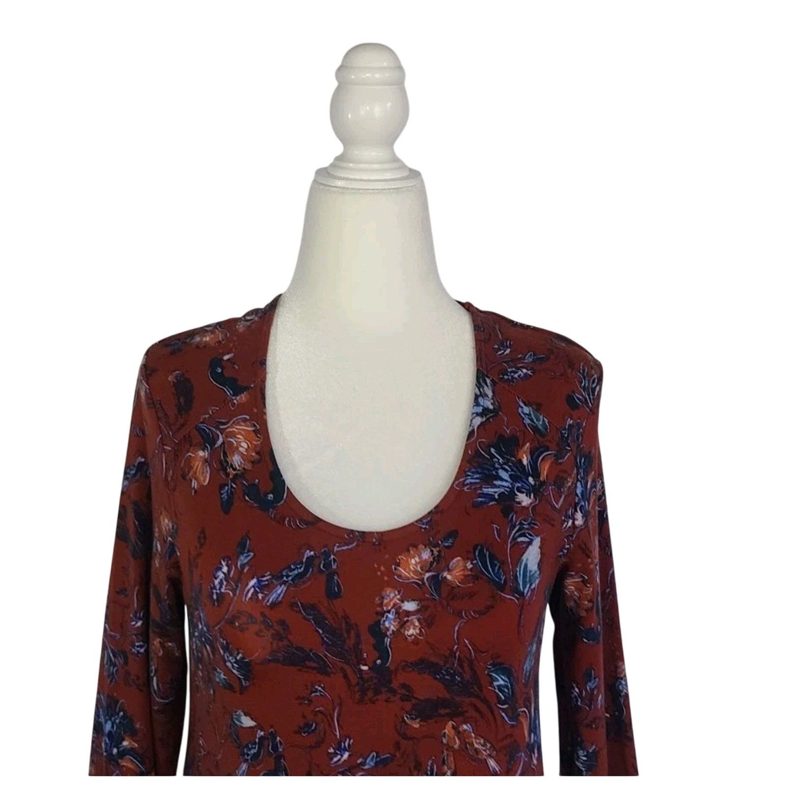 seamed knit trapeze dress GARNET HILL Women Sz M Blue Multi 3/4 Sleeve Seamed Knit Trapeze Stretch  Dress