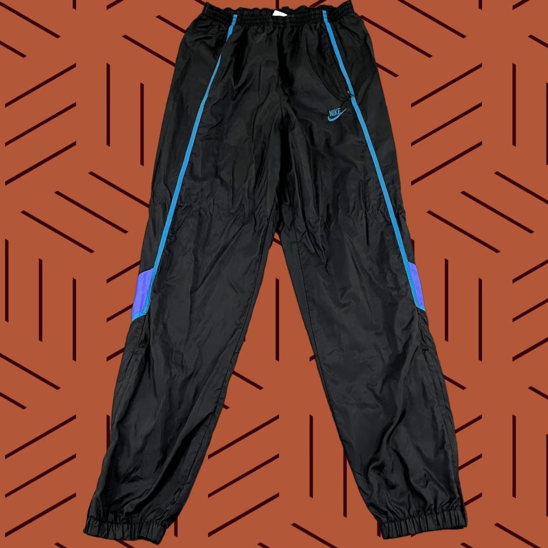 Nike VINTAGE Nike Pants Mens Medium x 32" Black Nylon Windbreaker Track Zip Retro 90s Size US 31 - 1 Thumbnail
