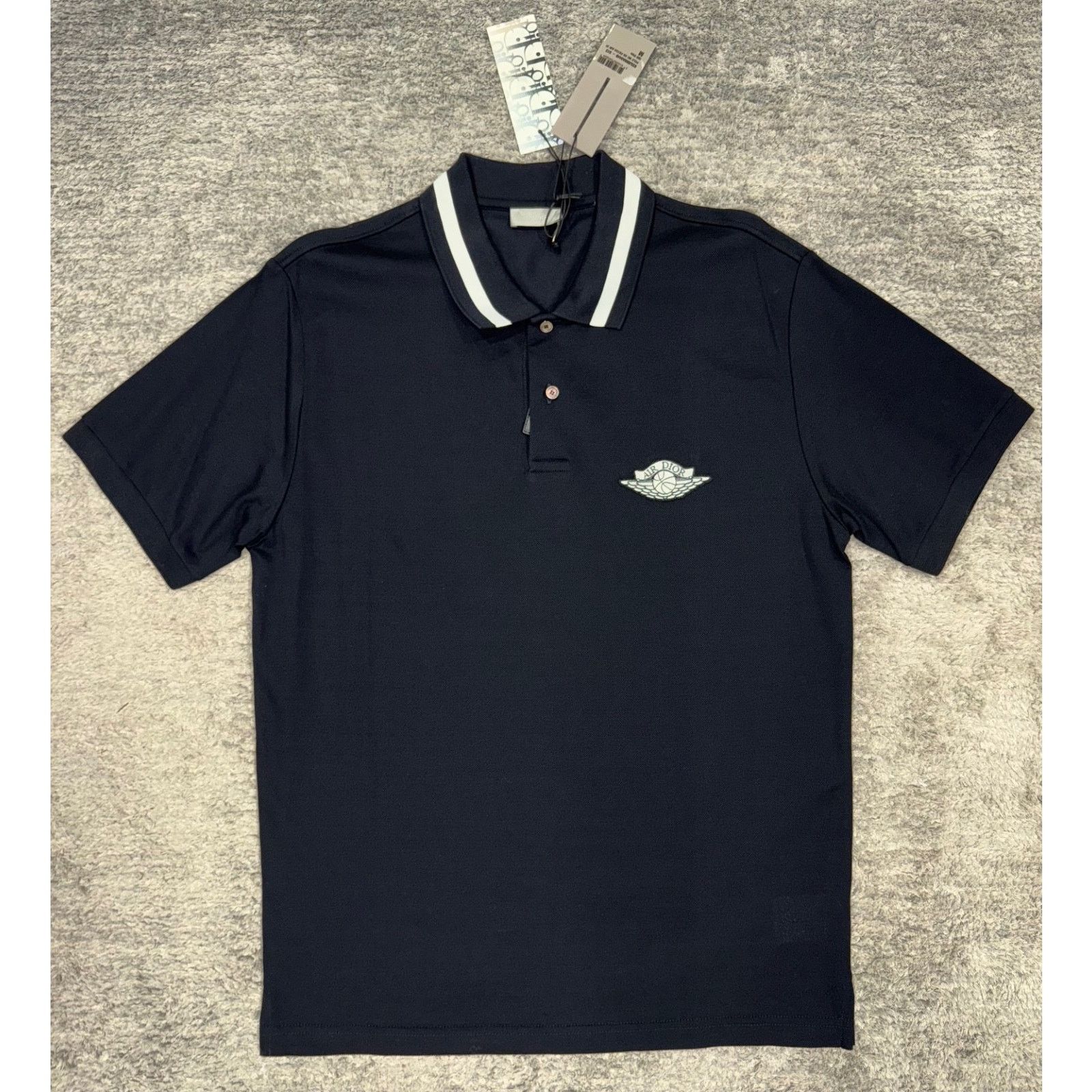 Dior Air Dior Jordan Navy Blue White Wings Logo Collared Button Size US M / EU 48-50 / 2 - 3 Thumbnail