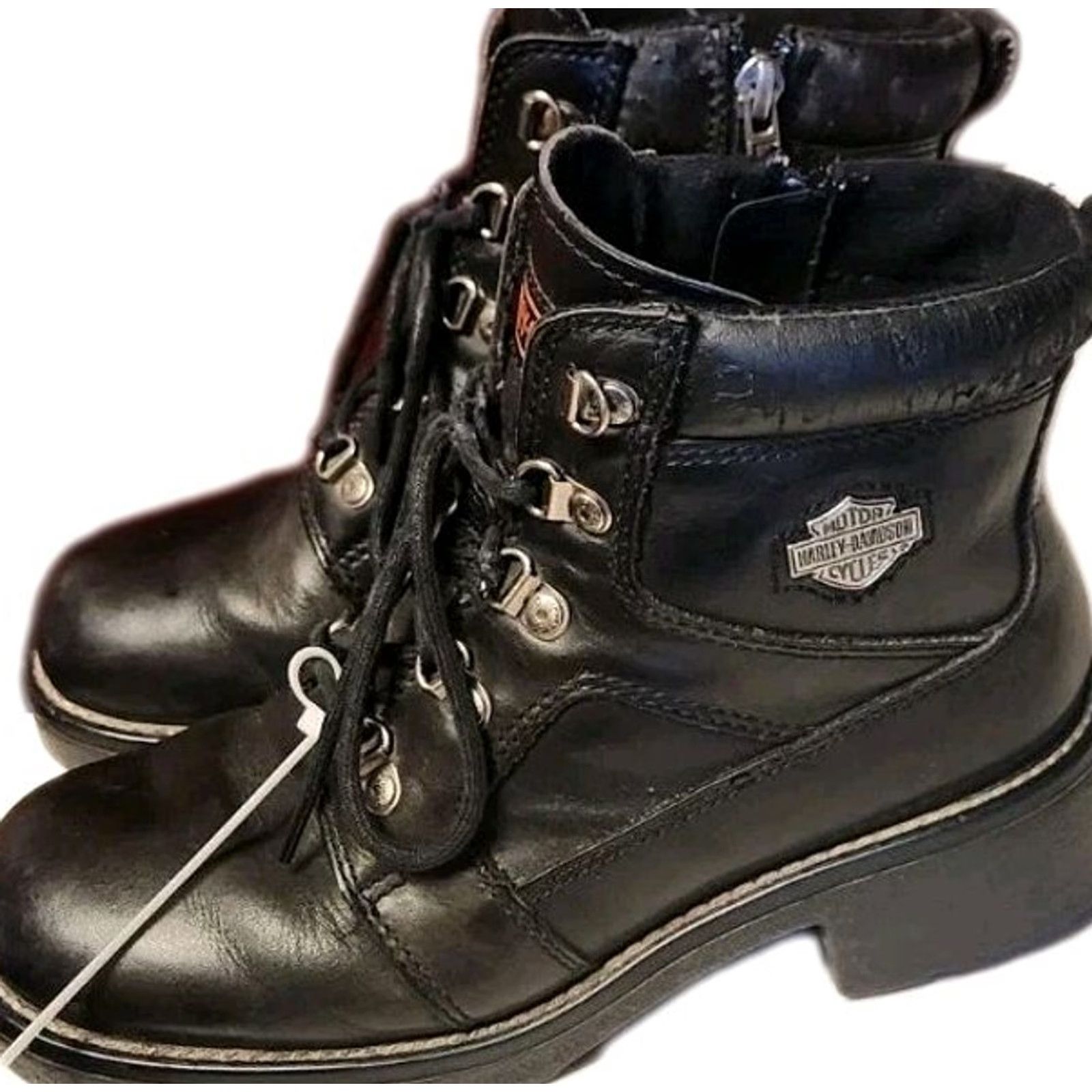 Harley Davidson Harley Davidson Womens 8 Express Lane Black Leather Biker Zip Ankle Boots 84008 Size US 8 / IT 38 - 2 Thumbnail