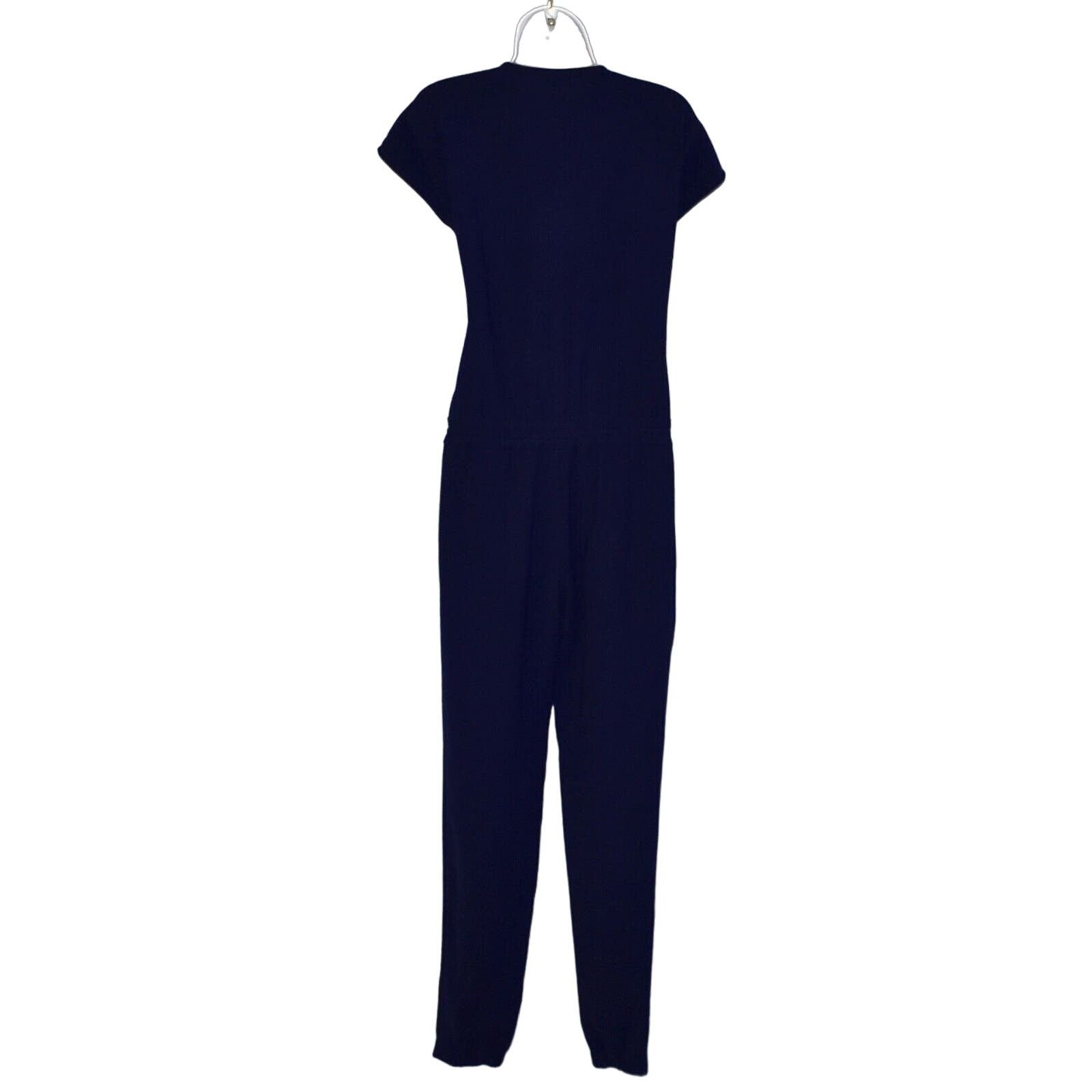 Vince VINCE Navy Jersey Elastic Drawstring Cap Sleeve Jumpsuit 2 Size 26" / US 2 / IT 38 - 3 Thumbnail