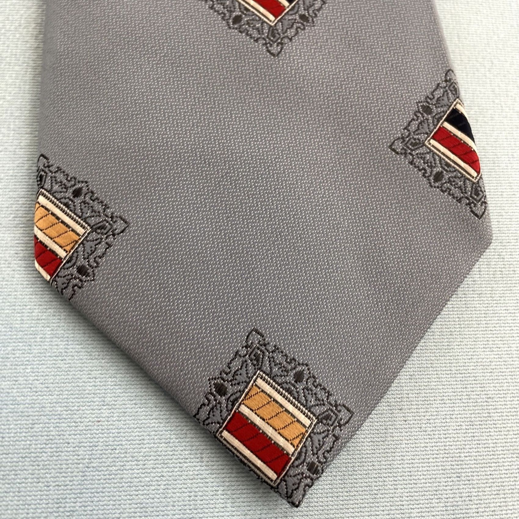 Vintage Vtg Extra Wide Necktie 4.3" Kipper Tie Handmade Jacquard Rockabilly Mob Boss Gray Neck Tie Geometric Vintage Men 57"-60" 4.3" Wide Gray Size ONE SIZE - 2 Thumbnail