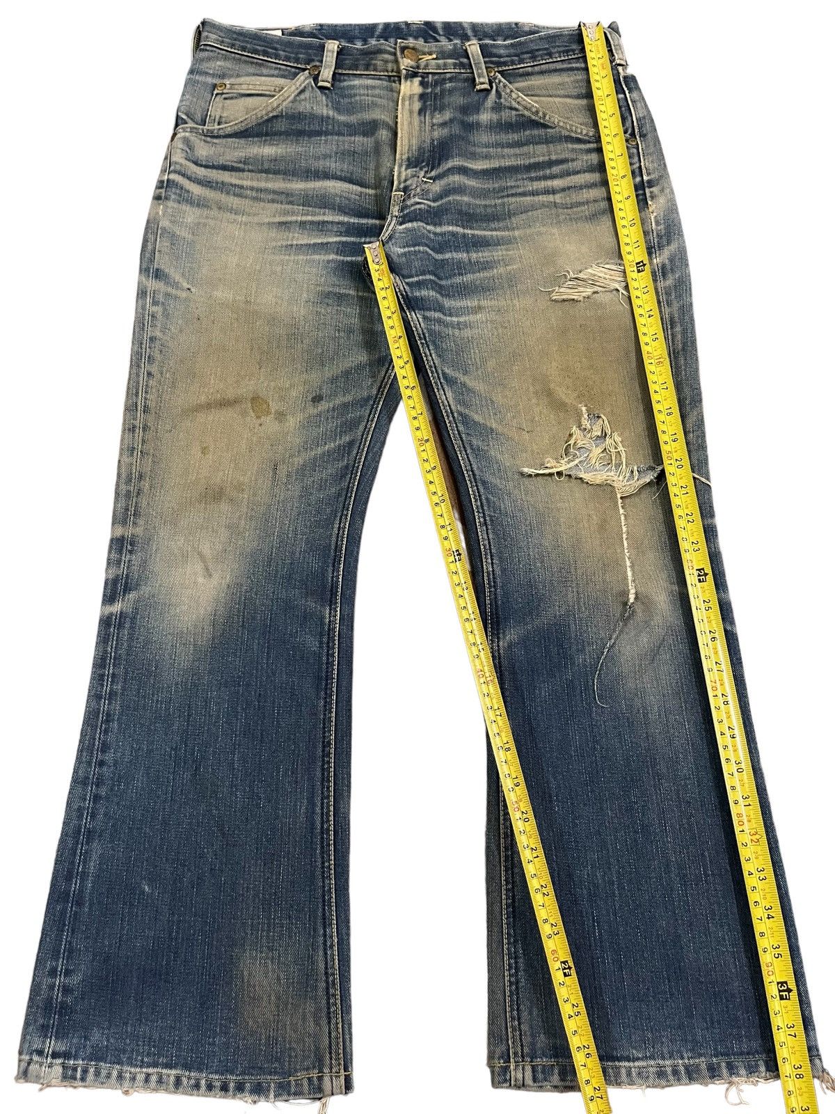 Lee Vintage Lee Denim Yellow Mud Washed Distressed Flare Jeans Size US 34 / EU 50 - 16 Thumbnail