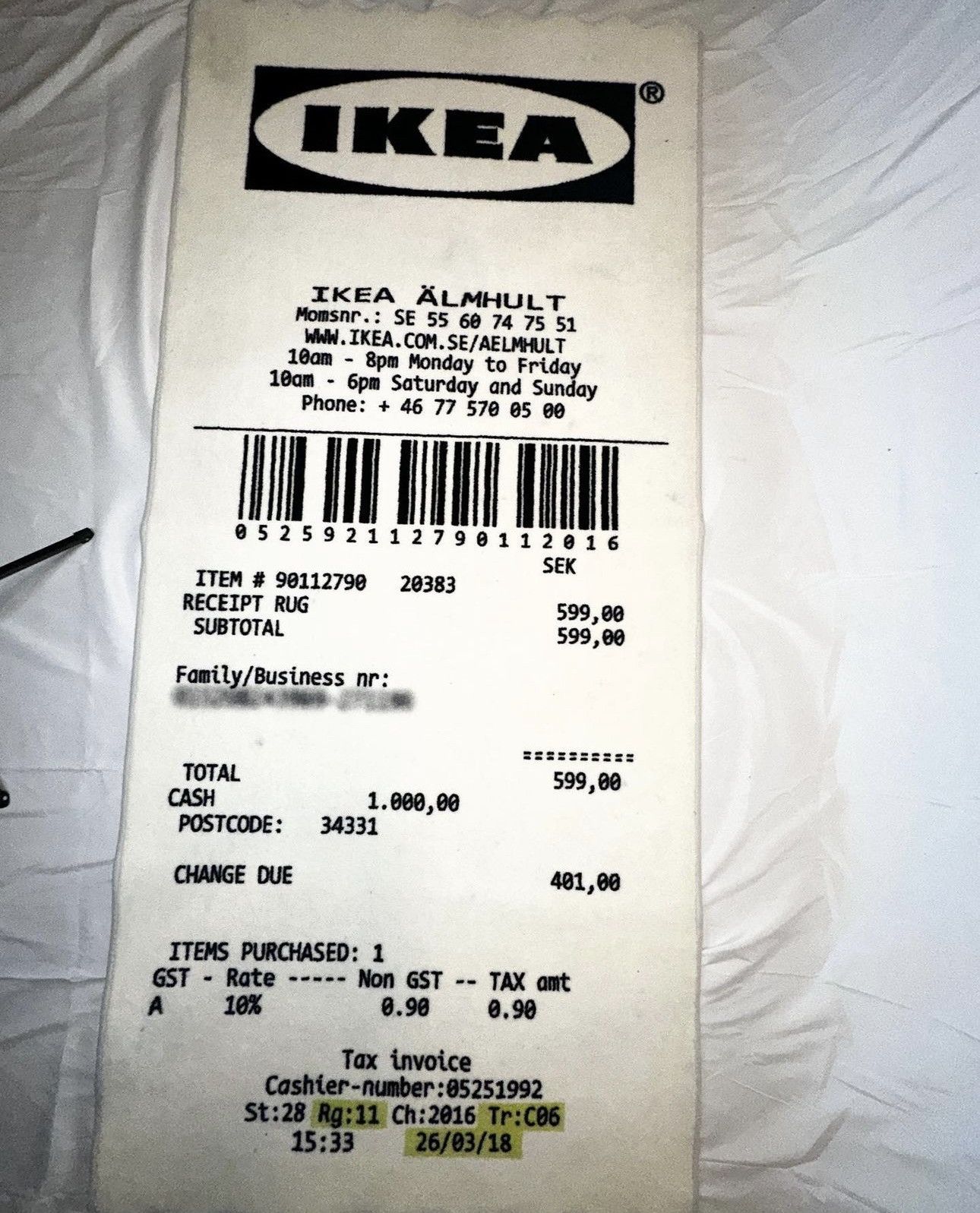 Pre-owned Off-white Virgil Abloh X Ikea Markerad “receipt” Rug In White