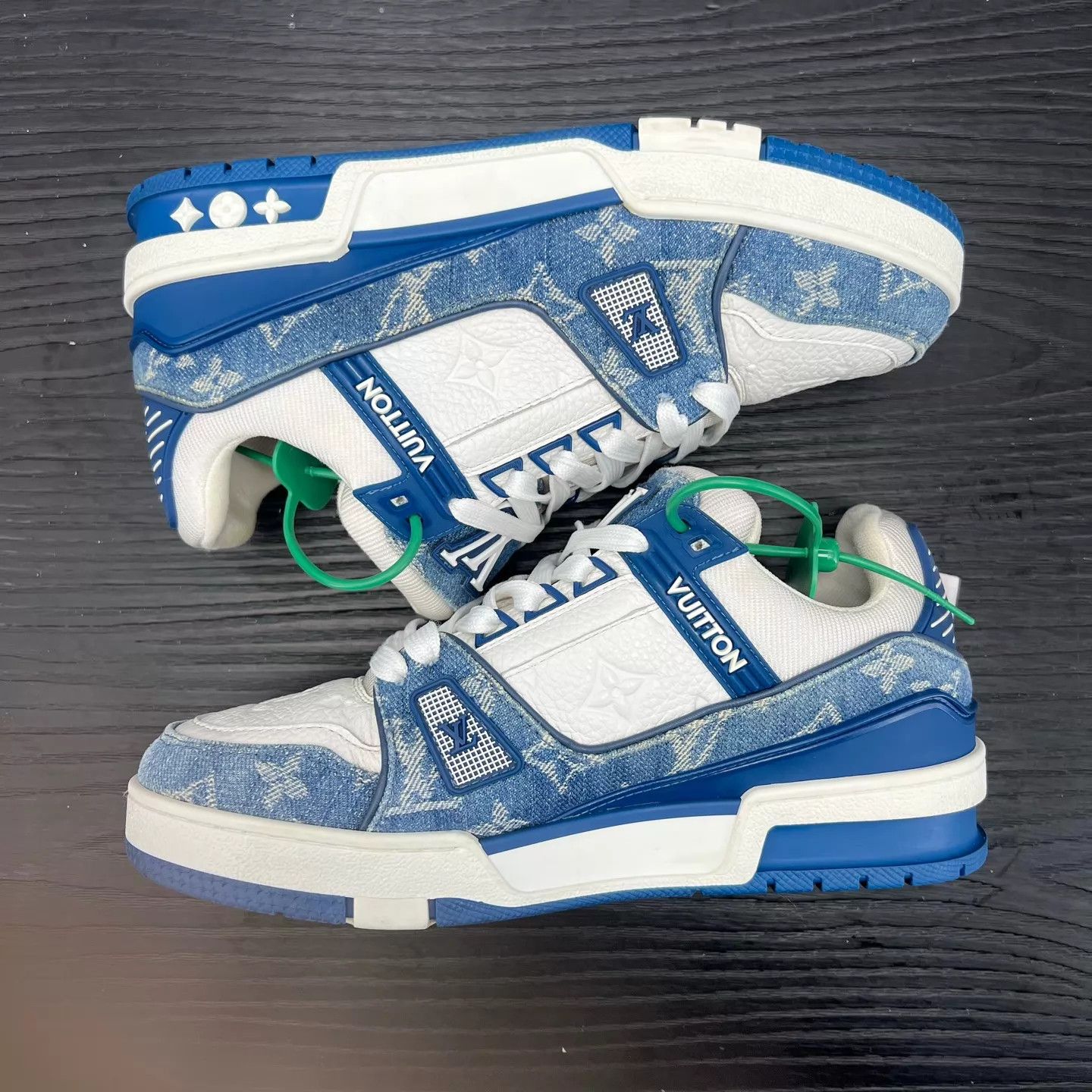 Louis Vuitton LV Trainer White & Blue Denim 37 Like New With Box Size US 6.5 / IT 36.5 - 2 Thumbnail