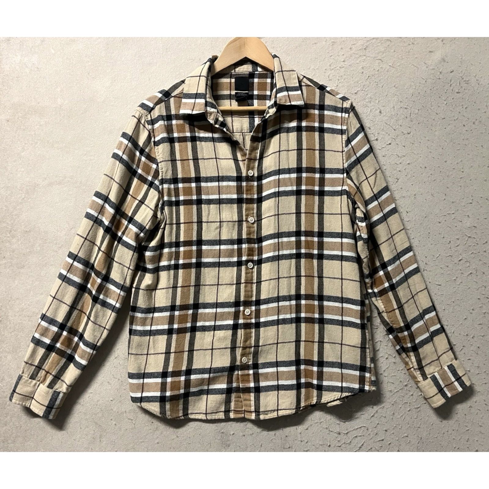H&M H&M Plaid Flannel Shirt Button-Up Regular Fit Multicolor Light Brown Men M Size US M / EU 48-50 / 2 - 2 Thumbnail