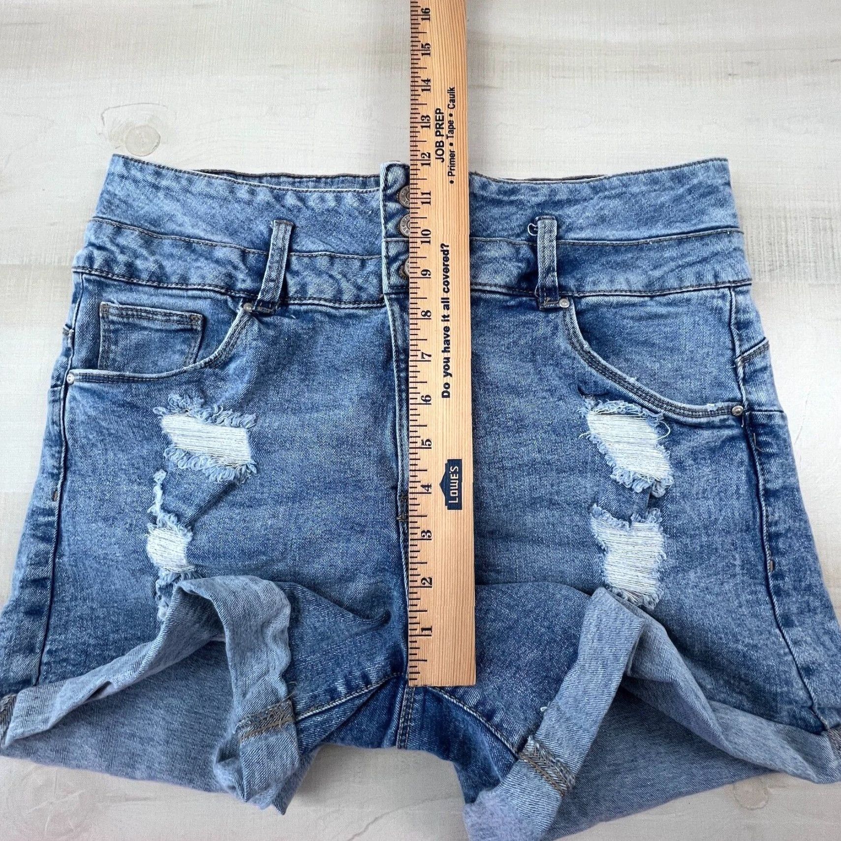 Vintage Refuge Womens Juniors High Waist Distressed Denim Shorts Blue Size 11 Size 32" / US 10 / IT 46 - 6 Thumbnail