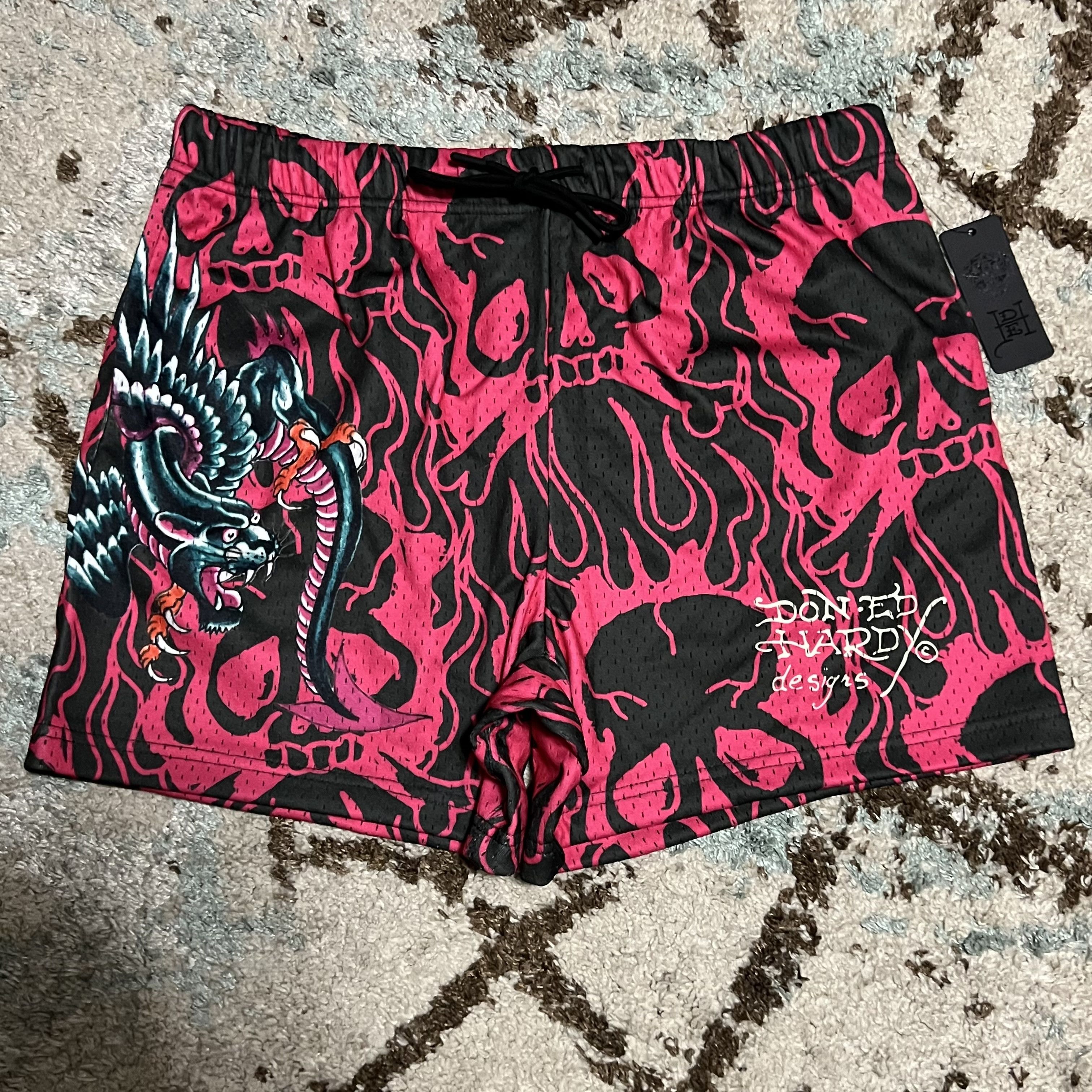 Ed Hardy NWT Don Ed Hardy Pink Skull Athletic Shorts Size L Y2K Size US 34 / EU 50 - 2 Thumbnail
