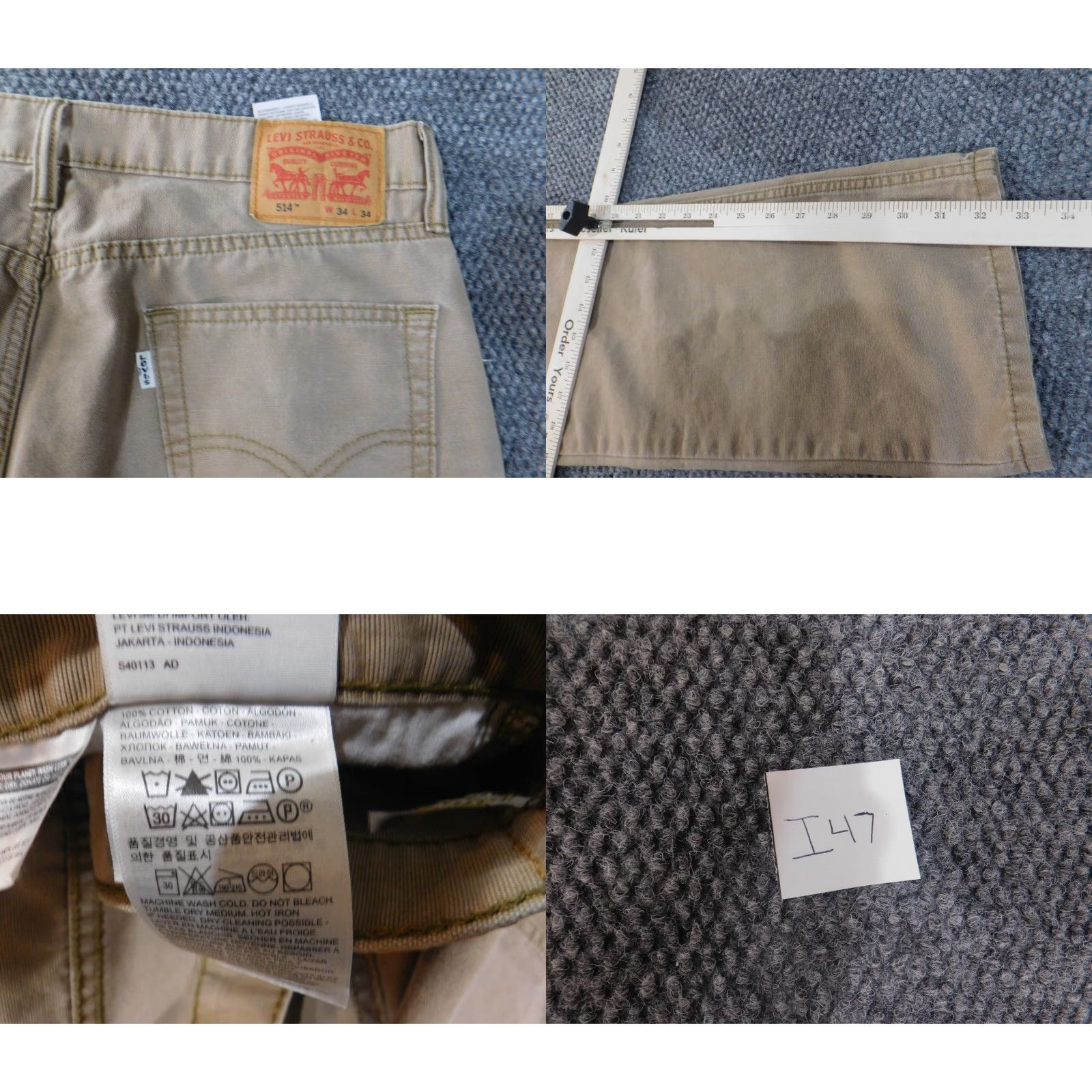 Levi's Levi's 514 Jeans Straight 34x34 Men Beige Cotton Denim Light Wash Regular 32 Inseam Midsize 514 Model Cowboy Style Vintage? No, Levi's 500 Series Size US 34 / EU 50 - 8 Thumbnail