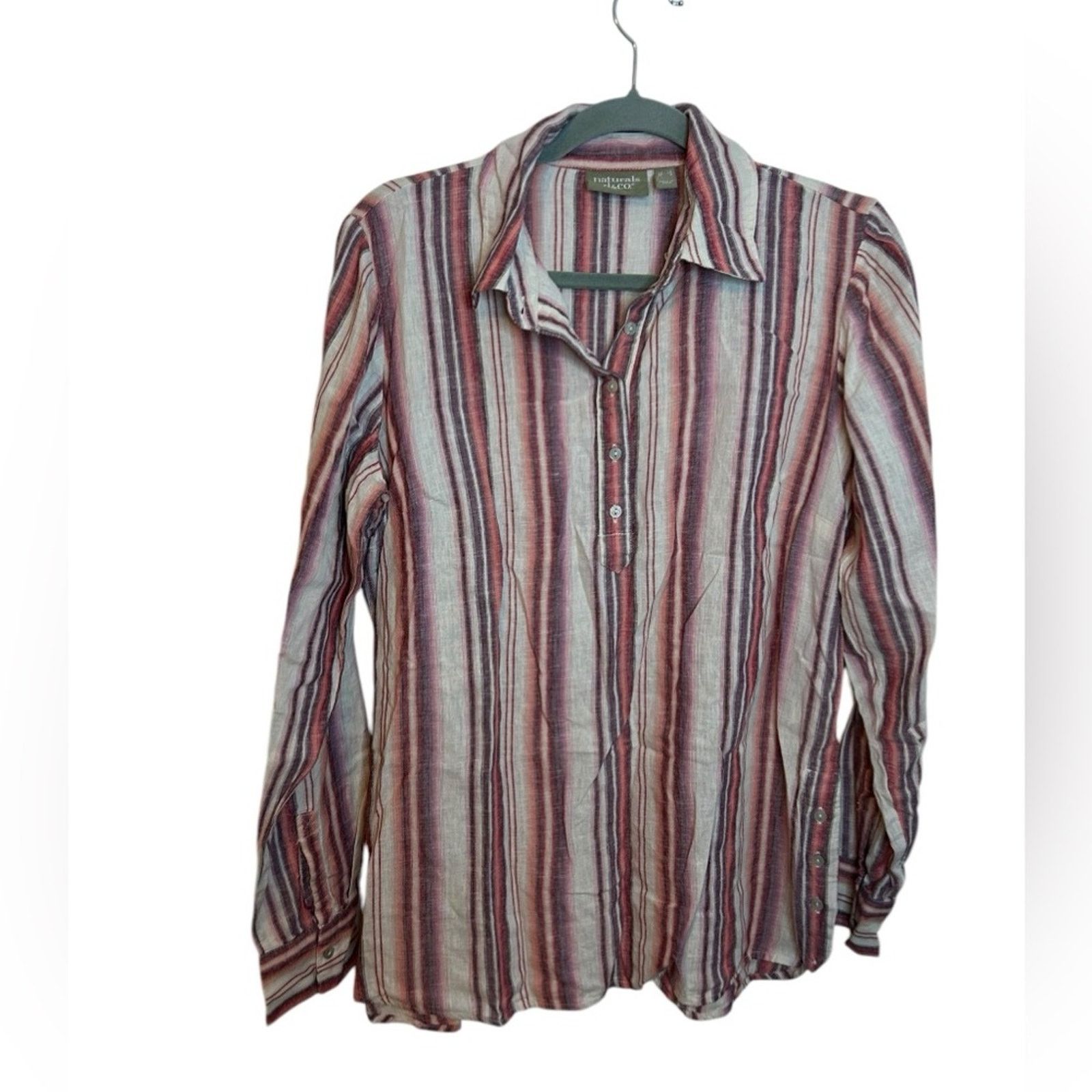Denim & Co. Denim & Co. Naturals Linen Blend Striped Side Button Blouse Size XS / US 0-2 / IT 36-38 - 1 Thumbnail