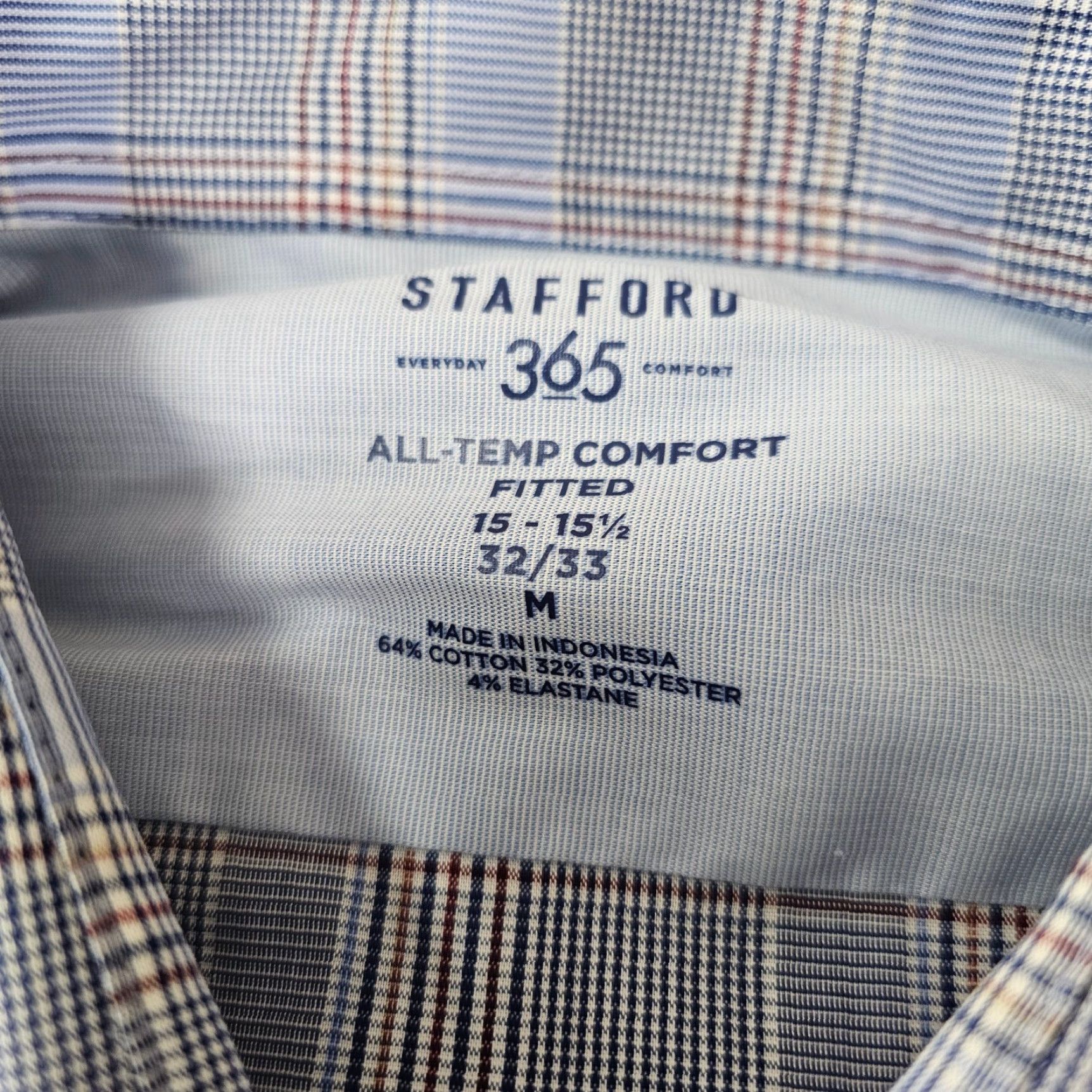 Stafford Stafford Dress Shirt Mens 15.5 32/33 Blue Check Button Up Collared Slim Comfort Non-Iron Wrinkle Resistant Size 40R - 4 Thumbnail